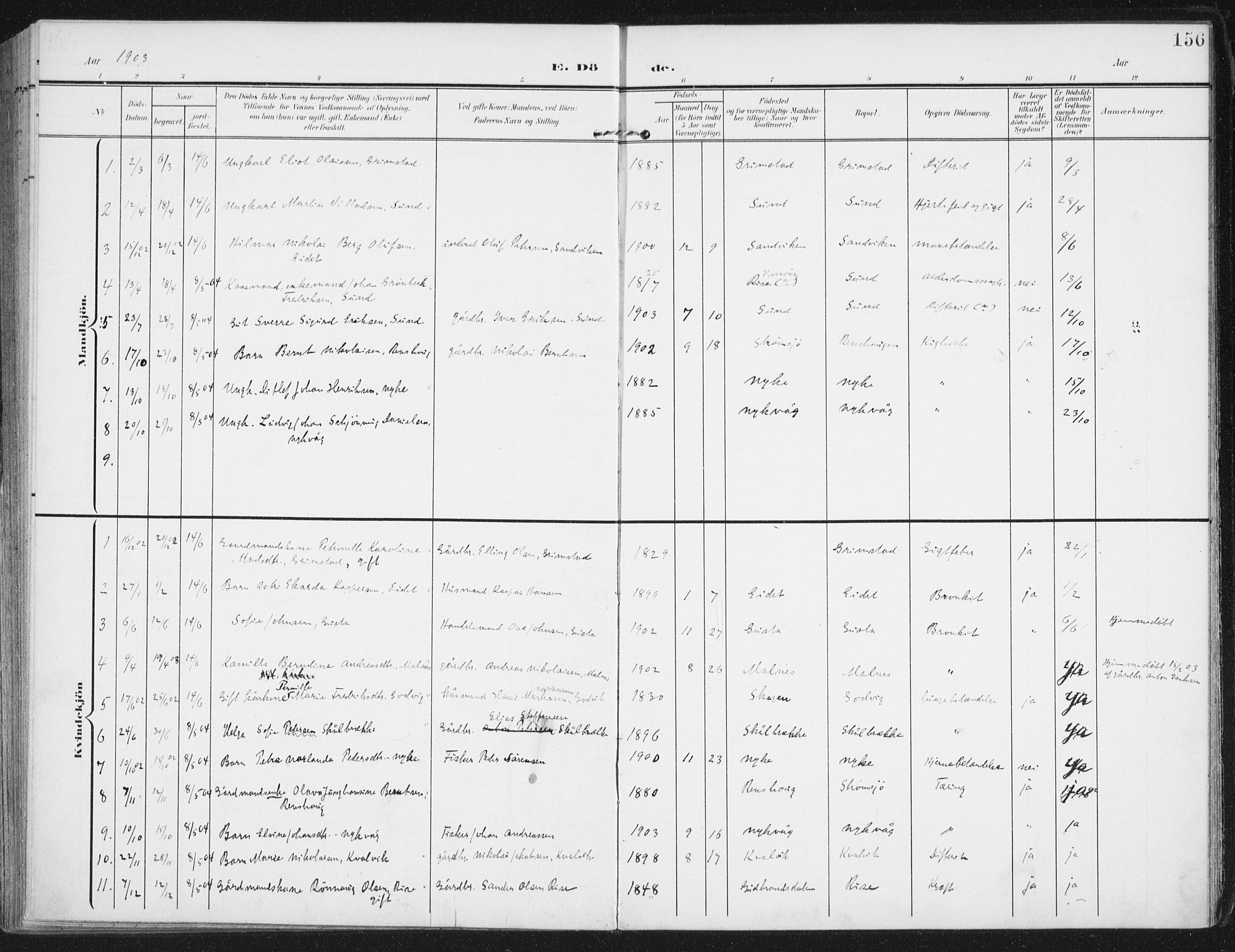Ministerialprotokoller, klokkerbøker og fødselsregistre - Nordland, AV/SAT-A-1459/892/L1321: Parish register (official) no. 892A02, 1902-1918, p. 156