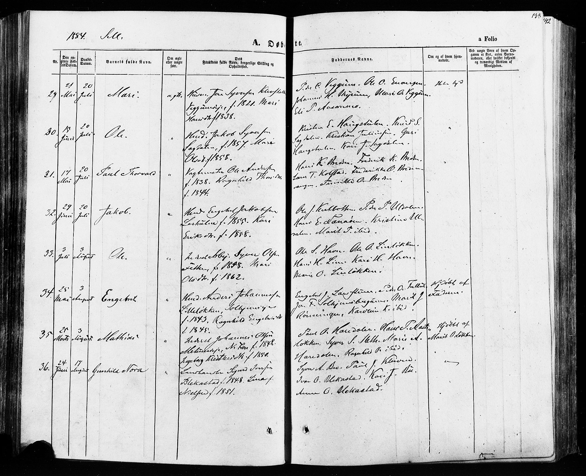 Vågå prestekontor, AV/SAH-PREST-076/H/Ha/Haa/L0007: Parish register (official) no. 7 /3, 1872-1886, p. 138