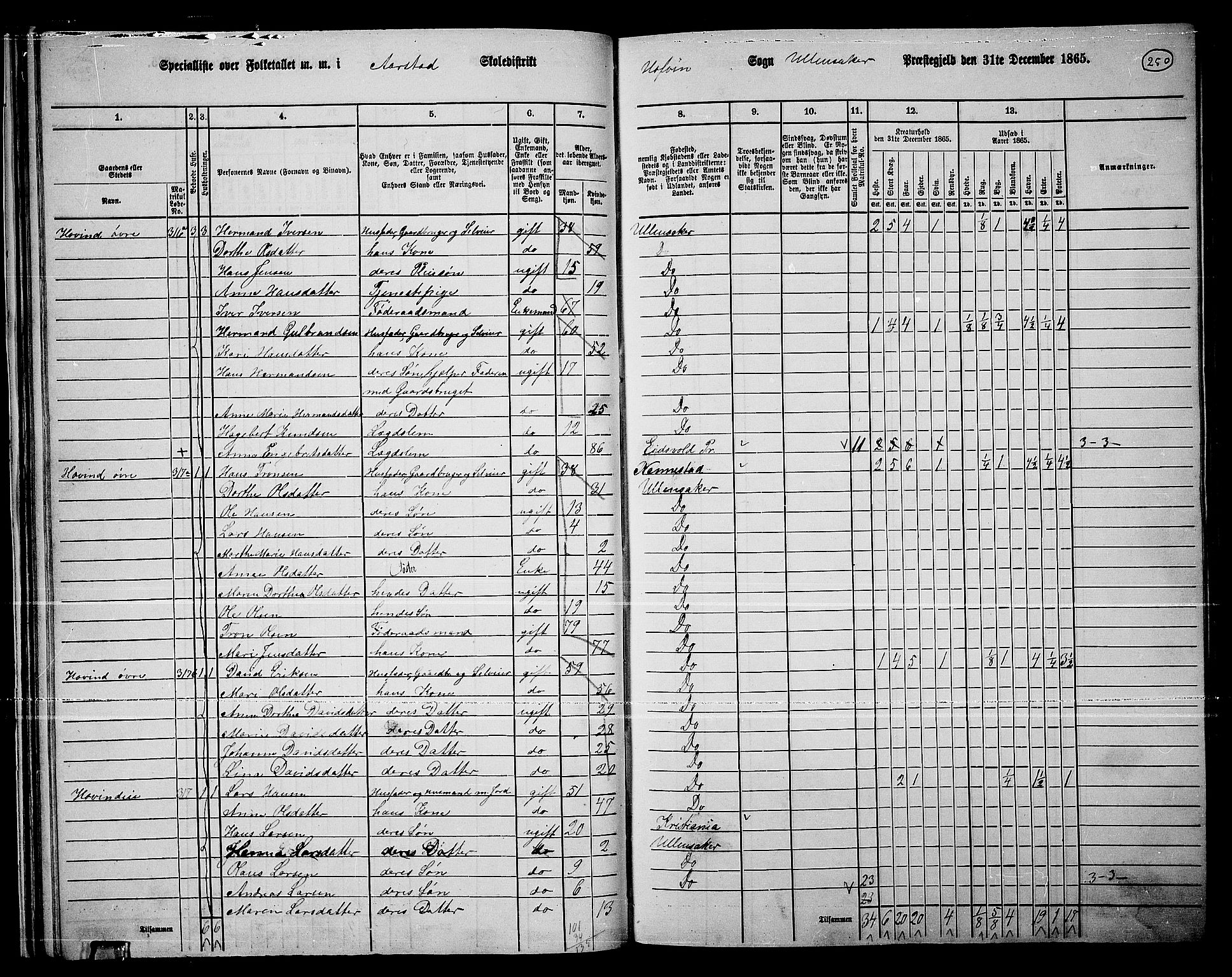 RA, 1865 census for Ullensaker, 1865, p. 222