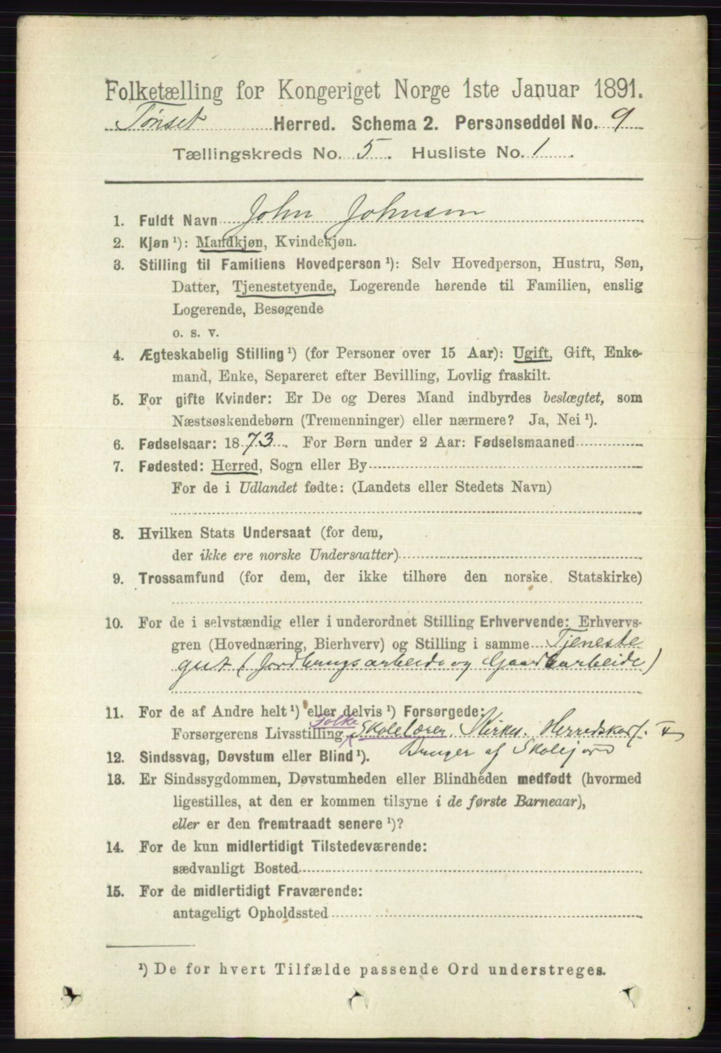 RA, 1891 census for 0437 Tynset, 1891, p. 1086