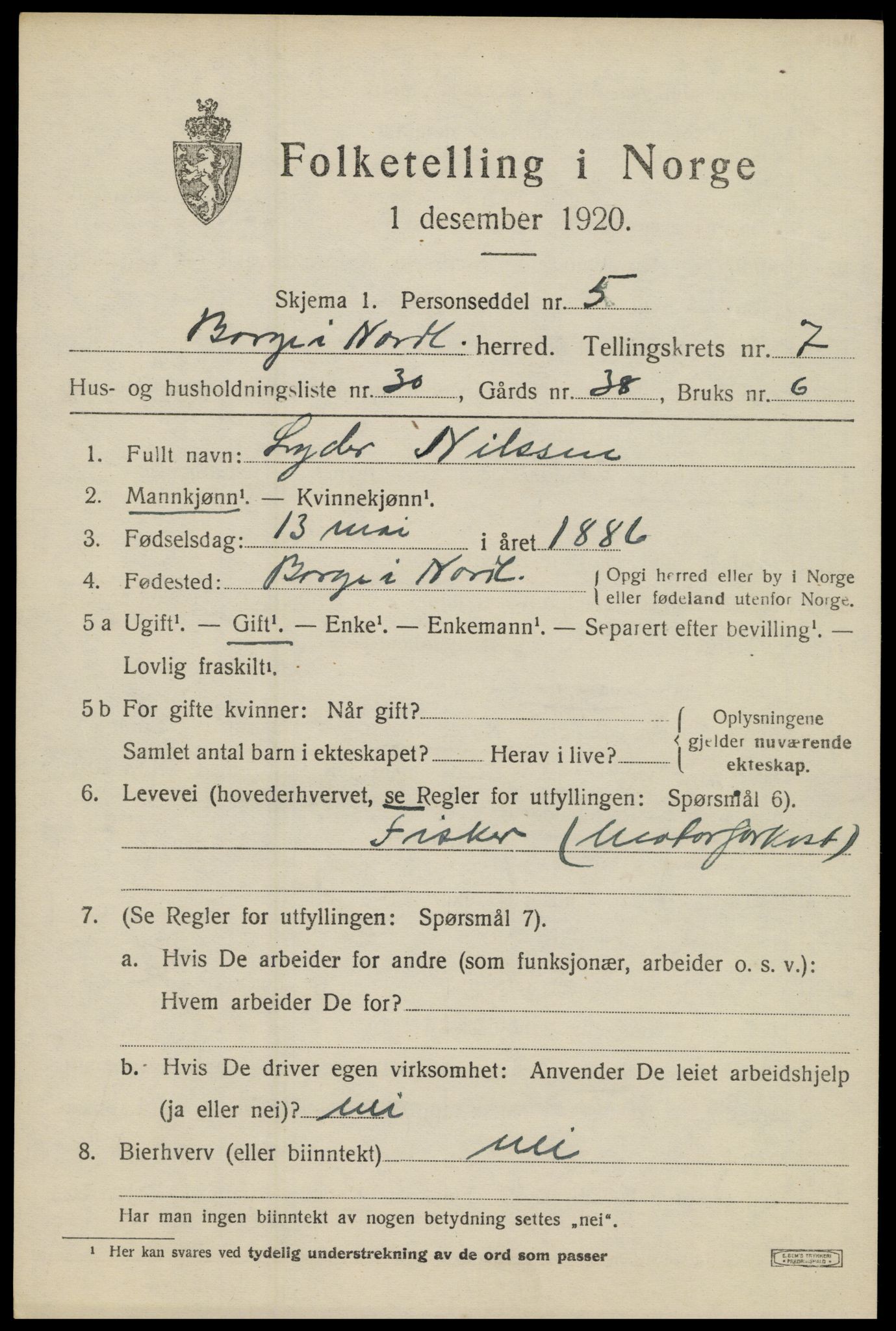 SAT, 1920 census for Borge, 1920, p. 6745