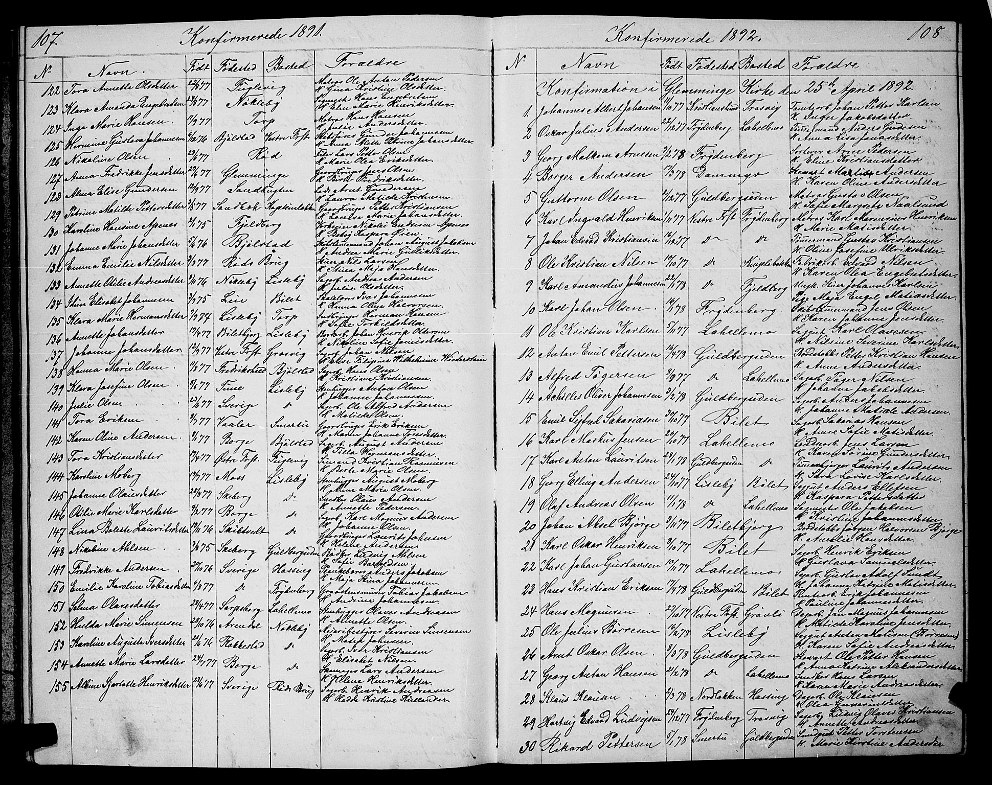 Glemmen prestekontor Kirkebøker, AV/SAO-A-10908/G/Ga/L0005: Parish register (copy) no. 5, 1876-1893, p. 107-108