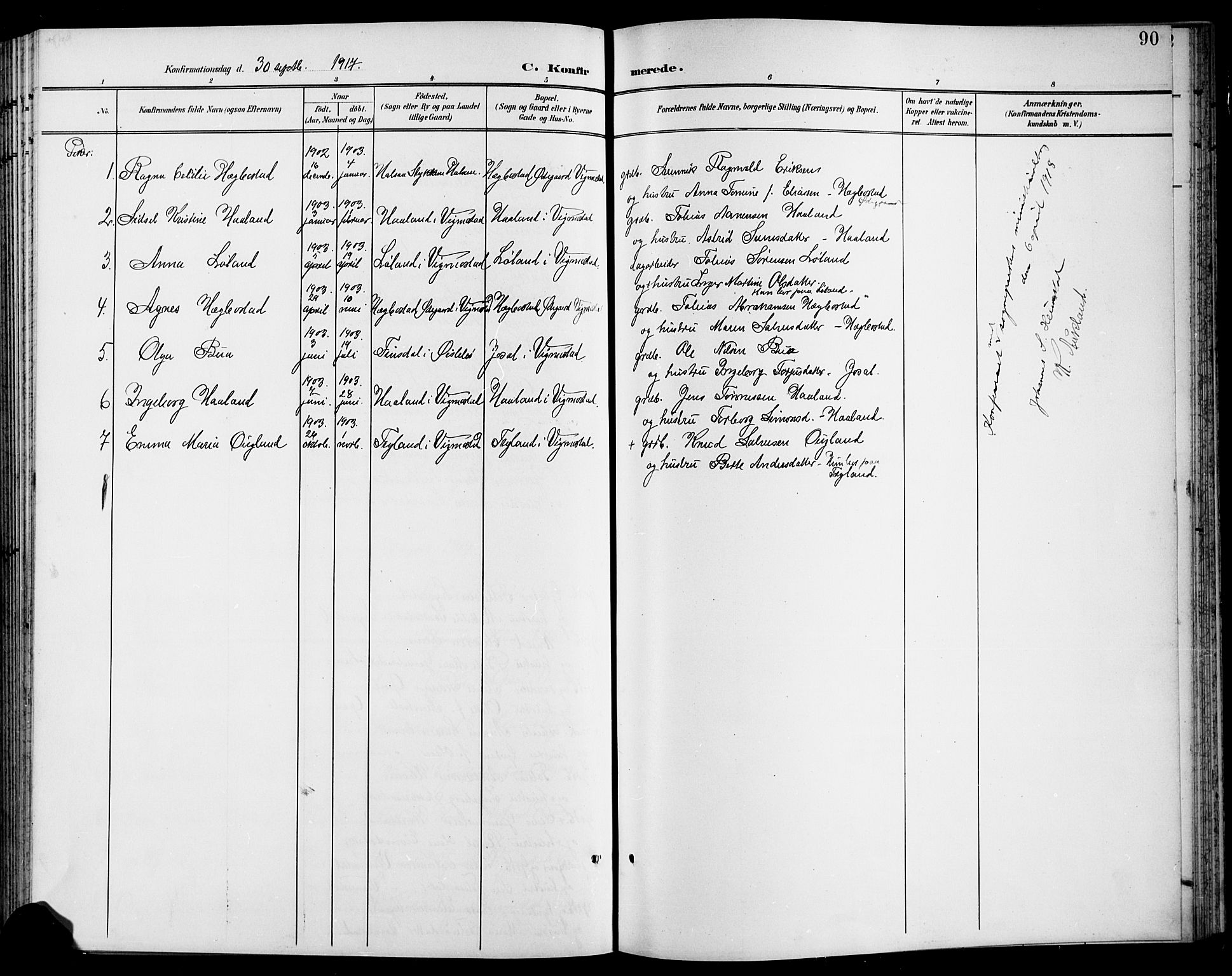 Nord-Audnedal sokneprestkontor, AV/SAK-1111-0032/F/Fb/Fbb/L0004: Parish register (copy) no. B 4, 1901-1917, p. 90