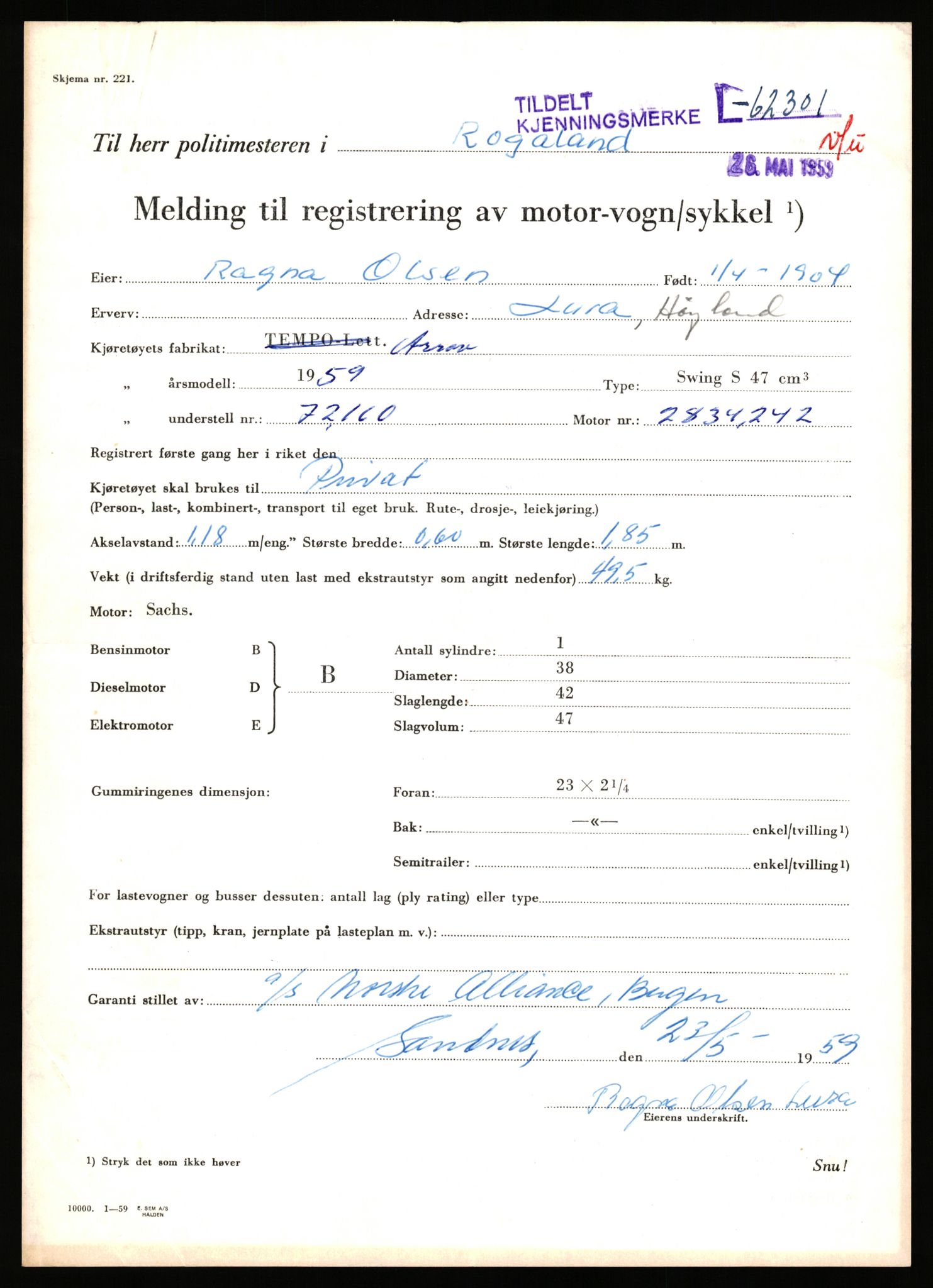 Stavanger trafikkstasjon, SAST/A-101942/0/F/L0062: L-62000 - L-62699, 1930-1971, p. 1037