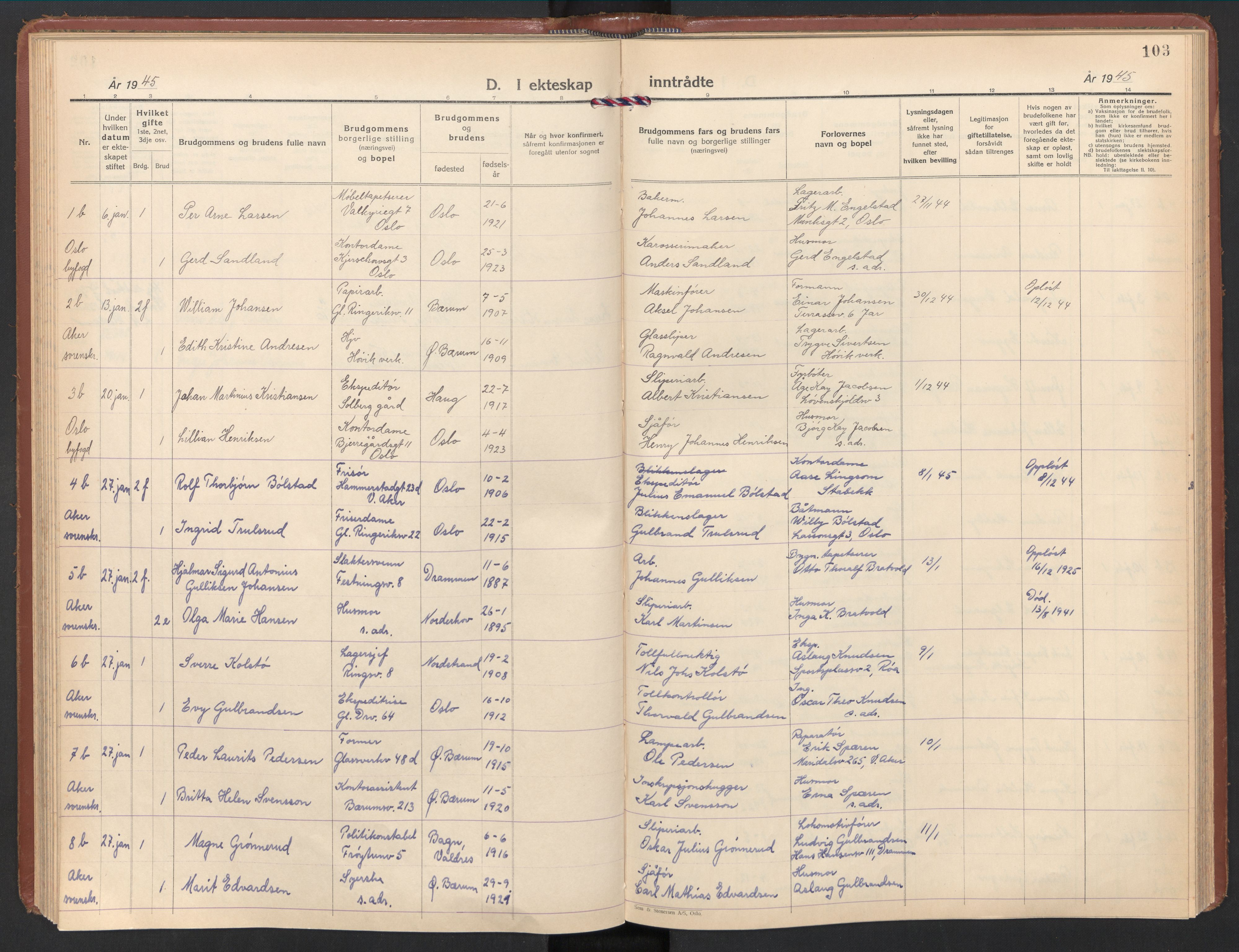 Østre Bærum prestekontor Kirkebøker, AV/SAO-A-10887/F/Fa/L0008: Parish register (official) no. 8, 1940-1948, p. 103