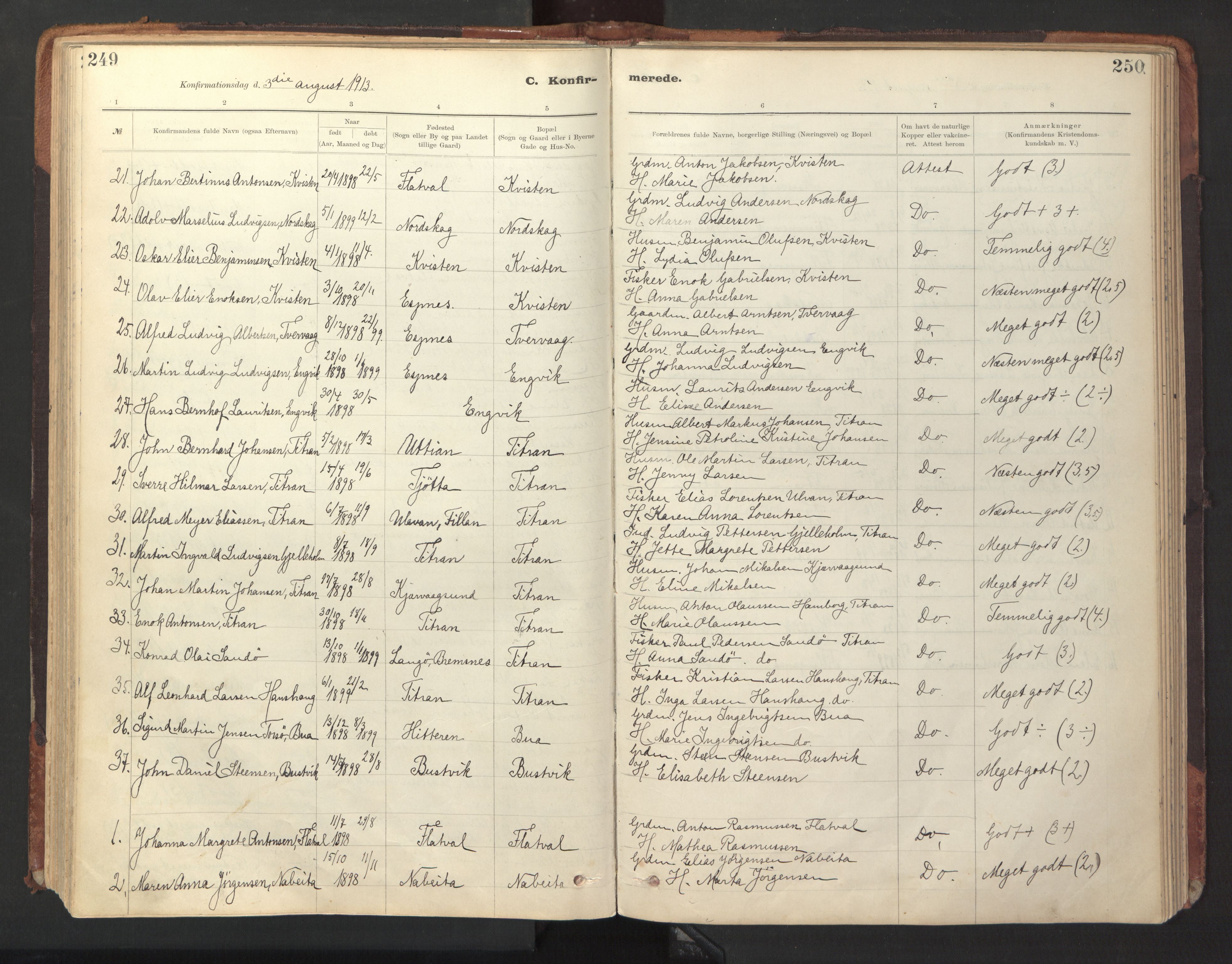 Ministerialprotokoller, klokkerbøker og fødselsregistre - Sør-Trøndelag, AV/SAT-A-1456/641/L0596: Parish register (official) no. 641A02, 1898-1915, p. 249-250