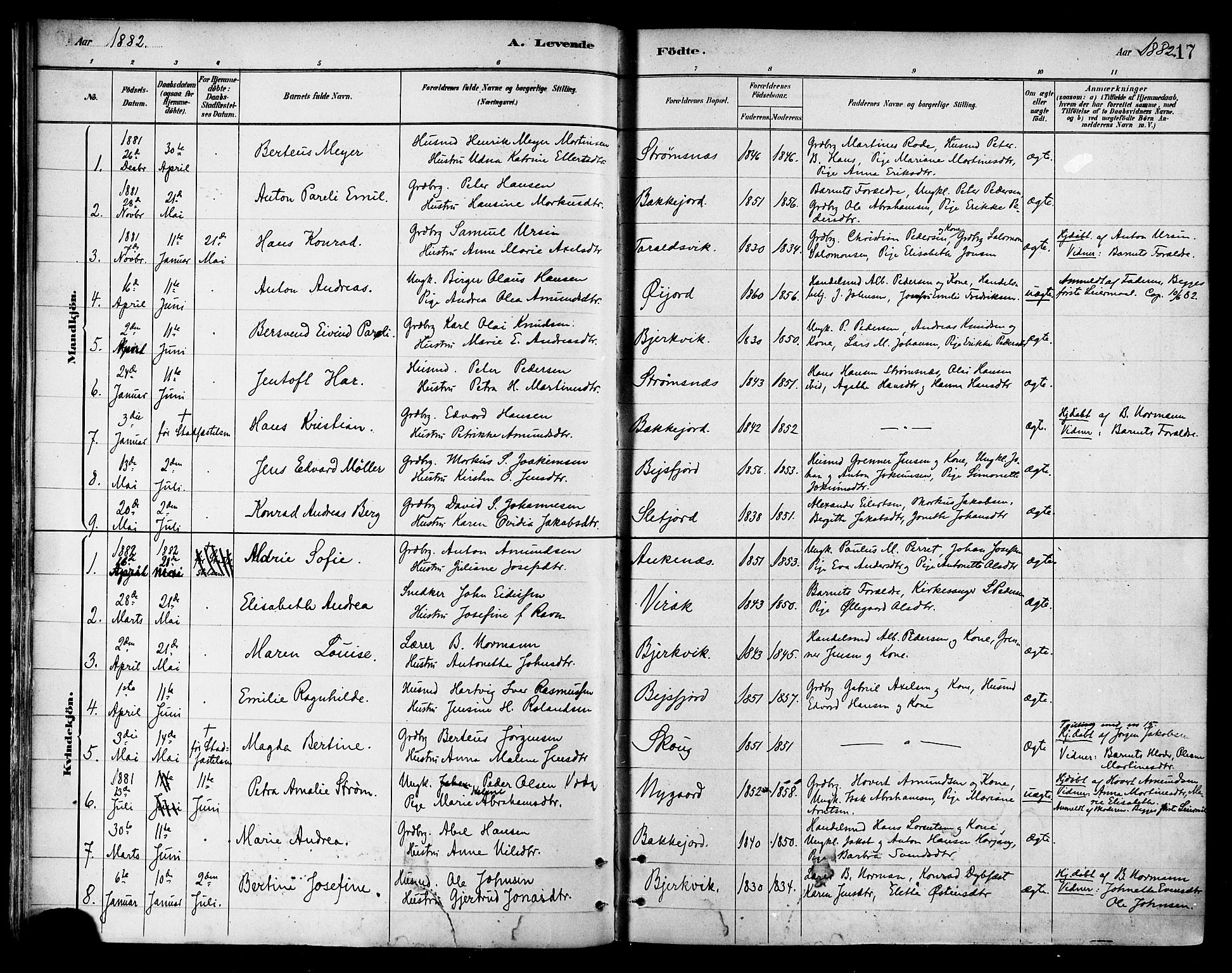 Ministerialprotokoller, klokkerbøker og fødselsregistre - Nordland, SAT/A-1459/866/L0938: Parish register (official) no. 866A01, 1879-1893, p. 17