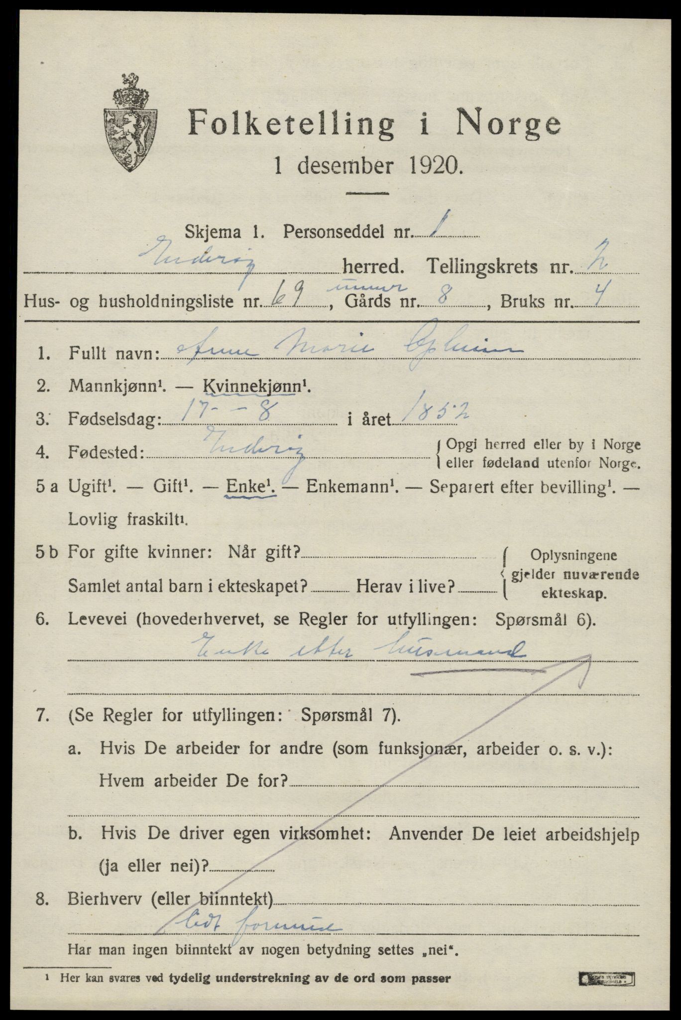 SAT, 1920 census for Inderøy, 1920, p. 2585