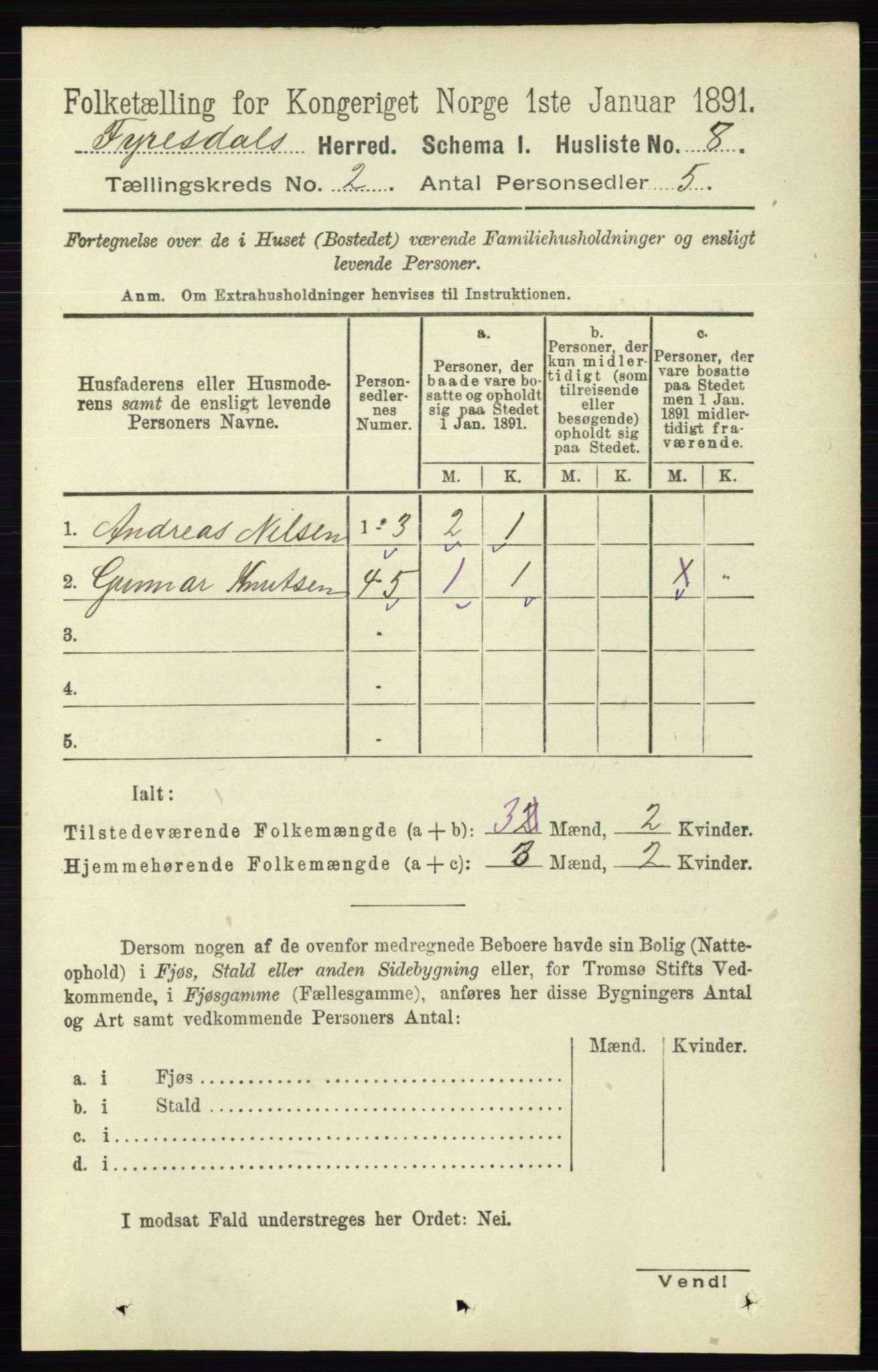 RA, 1891 census for 0831 Fyresdal, 1891, p. 263