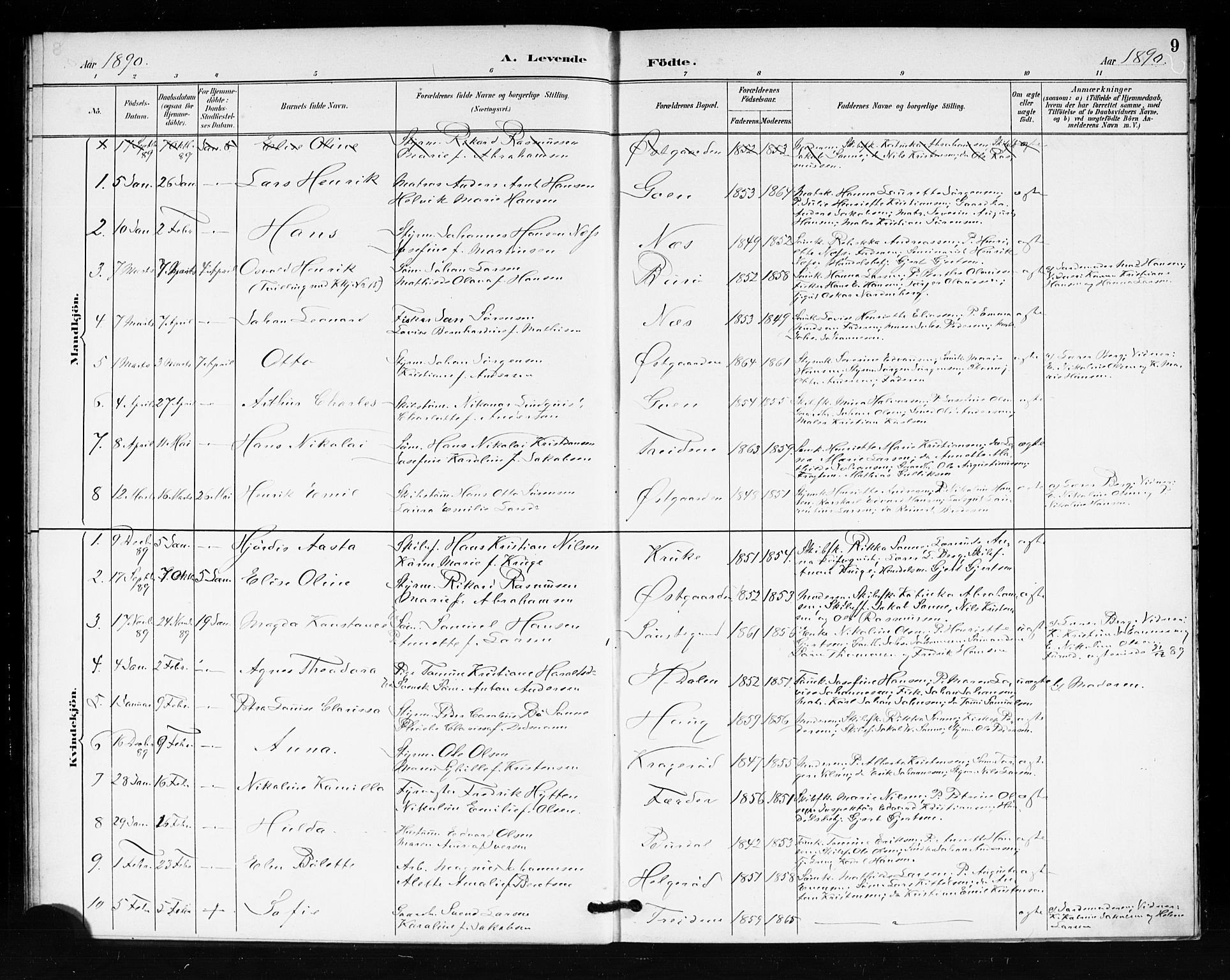 Tjøme kirkebøker, AV/SAKO-A-328/F/Fa/L0002: Parish register (official) no. I 2, 1888-1890, p. 9