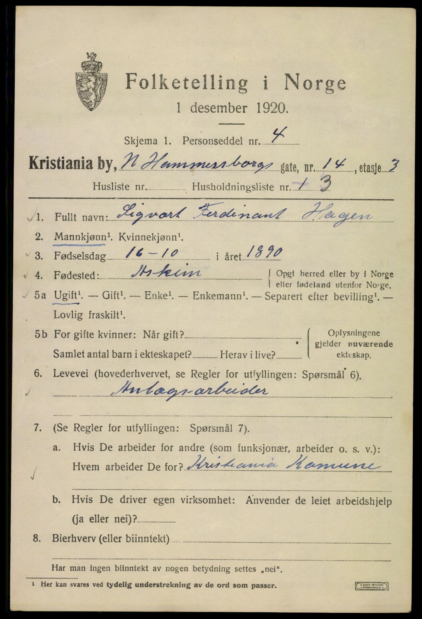 SAO, 1920 census for Kristiania, 1920, p. 410385