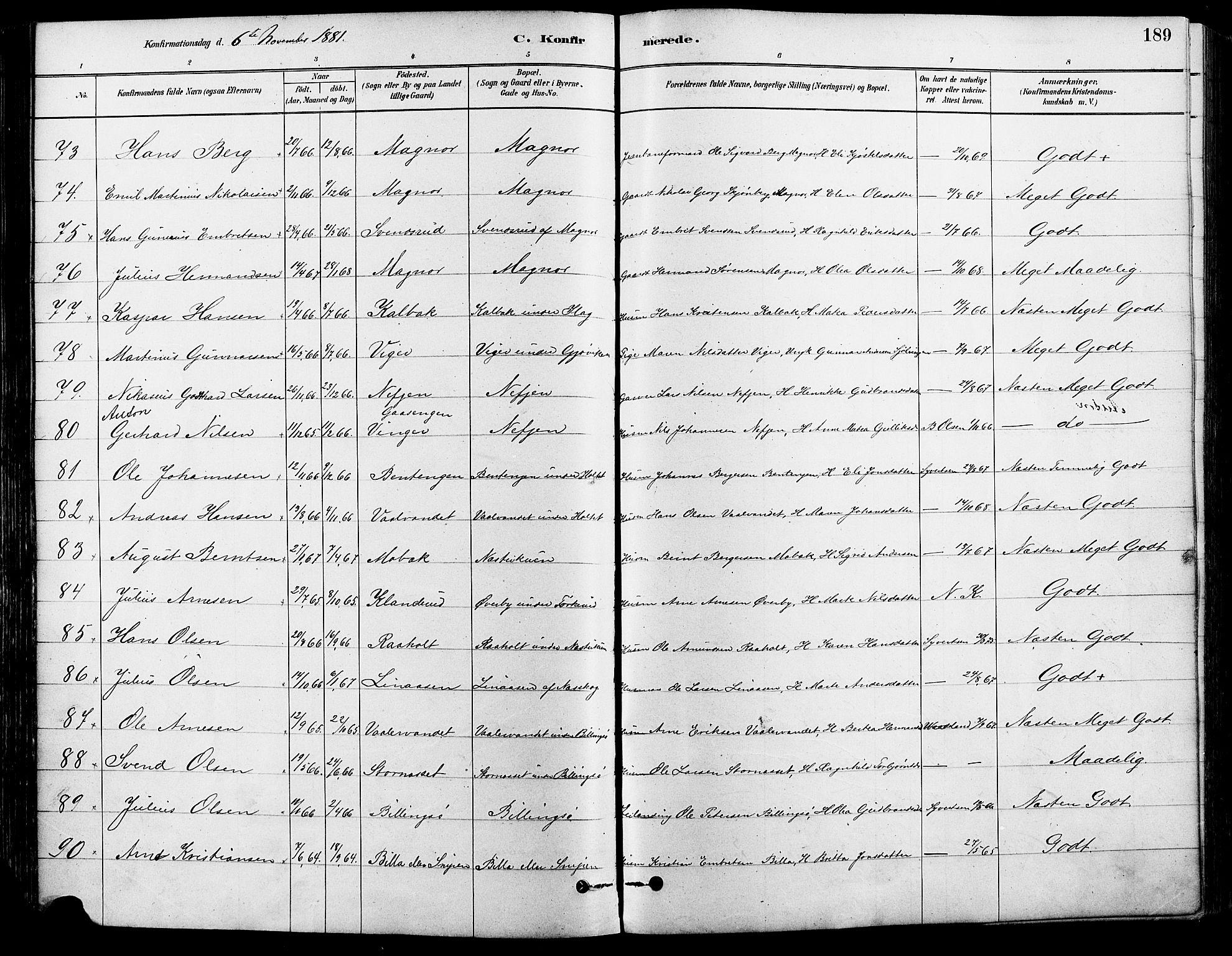 Eidskog prestekontor, AV/SAH-PREST-026/H/Ha/Haa/L0003: Parish register (official) no. 3, 1879-1892, p. 189