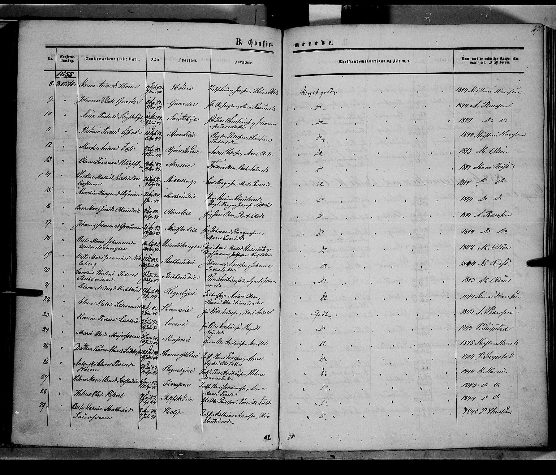 Østre Toten prestekontor, SAH/PREST-104/H/Ha/Haa/L0004: Parish register (official) no. 4, 1857-1865, p. 167