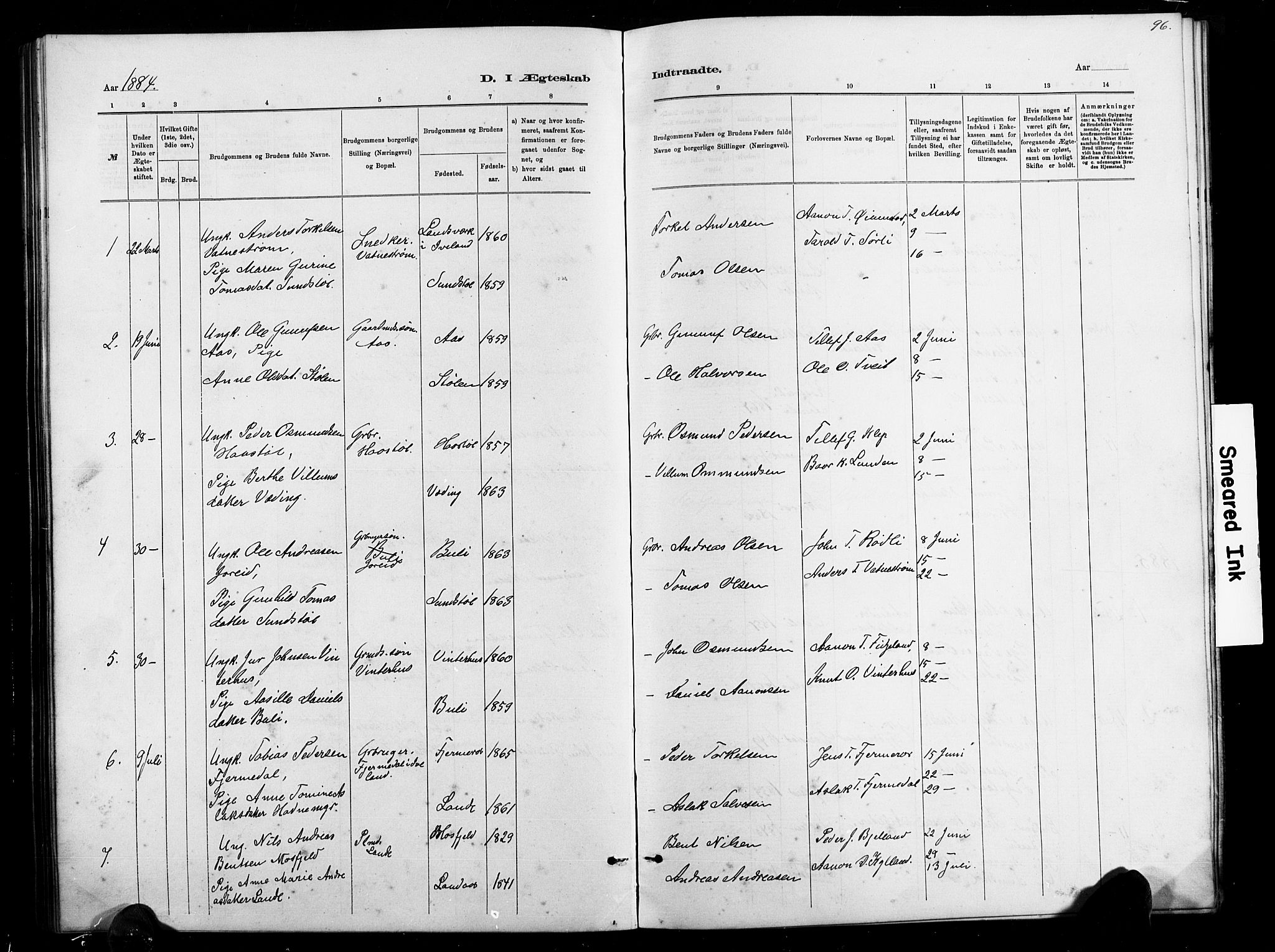 Herefoss sokneprestkontor, SAK/1111-0019/F/Fb/Fbb/L0002: Parish register (copy) no. B 2, 1879-1894, p. 96