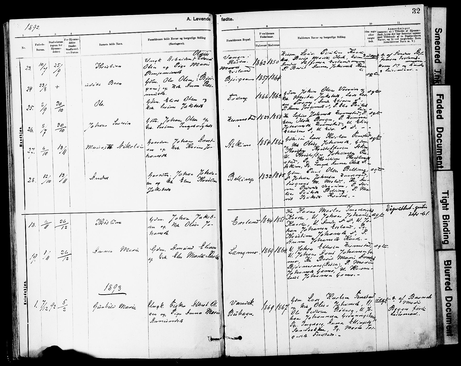 Ministerialprotokoller, klokkerbøker og fødselsregistre - Sør-Trøndelag, AV/SAT-A-1456/646/L0615: Parish register (official) no. 646A13, 1885-1900, p. 32