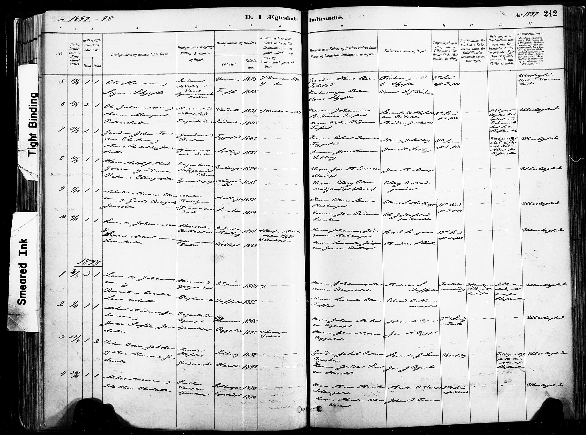 Ministerialprotokoller, klokkerbøker og fødselsregistre - Nord-Trøndelag, AV/SAT-A-1458/735/L0351: Parish register (official) no. 735A10, 1884-1908, p. 242