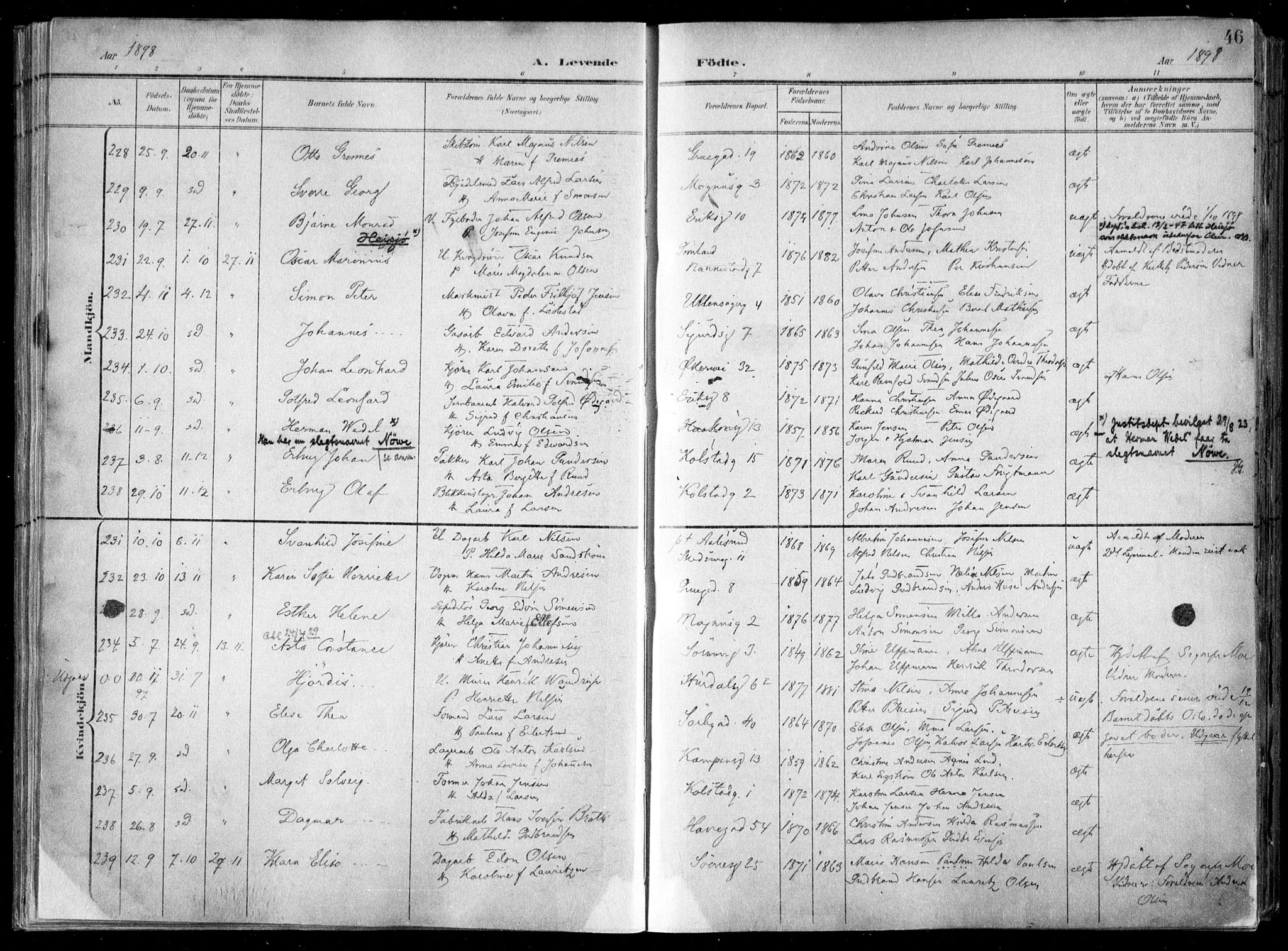 Kampen prestekontor Kirkebøker, SAO/A-10853/F/Fa/L0007: Parish register (official) no. I 7, 1897-1905, p. 46