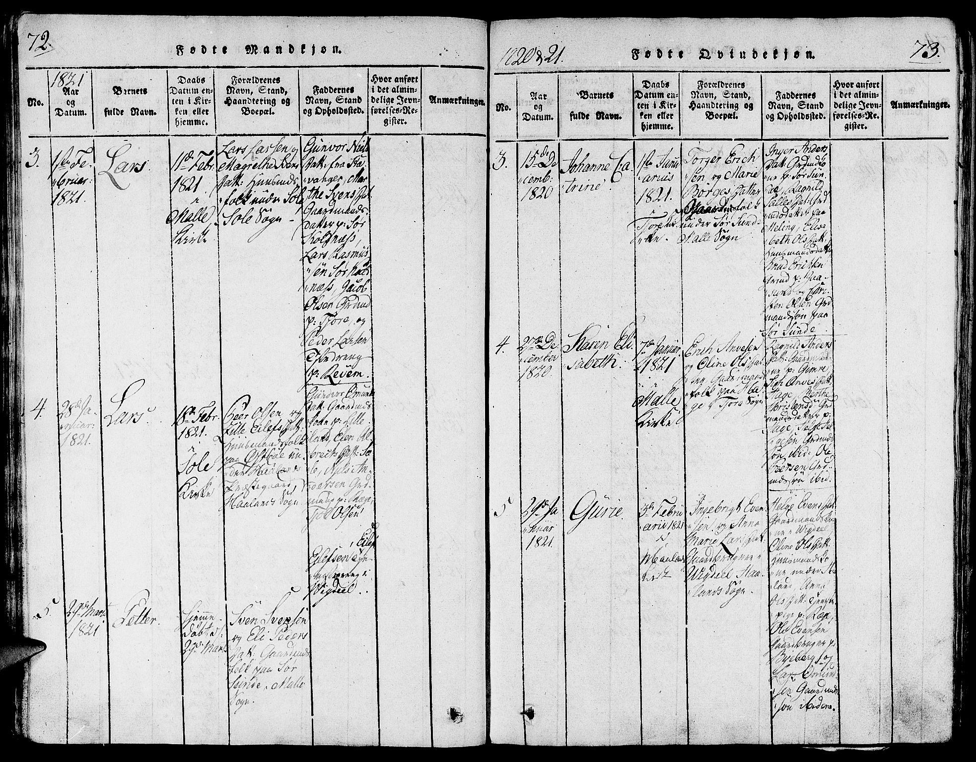 Håland sokneprestkontor, AV/SAST-A-101802/001/30BA/L0004: Parish register (official) no. A 4, 1815-1829, p. 72-73