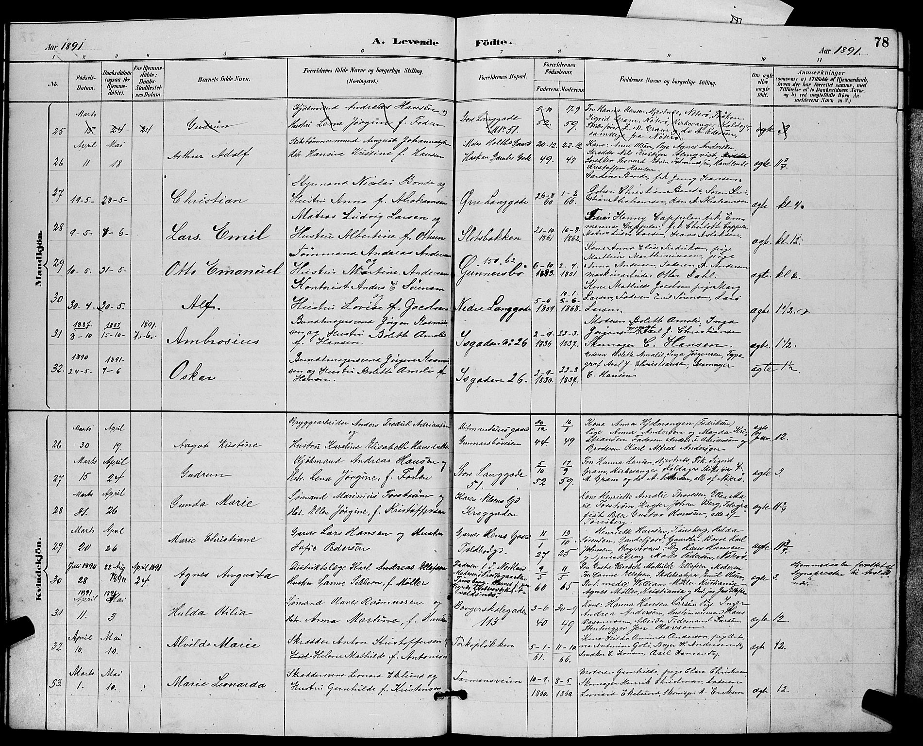 Tønsberg kirkebøker, AV/SAKO-A-330/G/Ga/L0006: Parish register (copy) no. 6, 1885-1895, p. 78