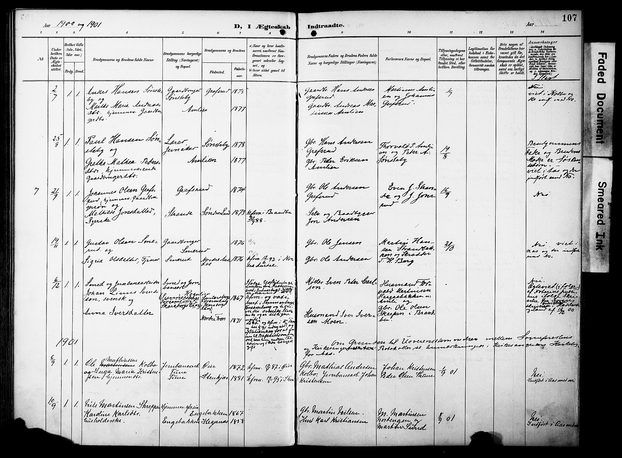 Vestre Toten prestekontor, SAH/PREST-108/H/Ha/Haa/L0012: Parish register (official) no. 12, 1890-1906, p. 107
