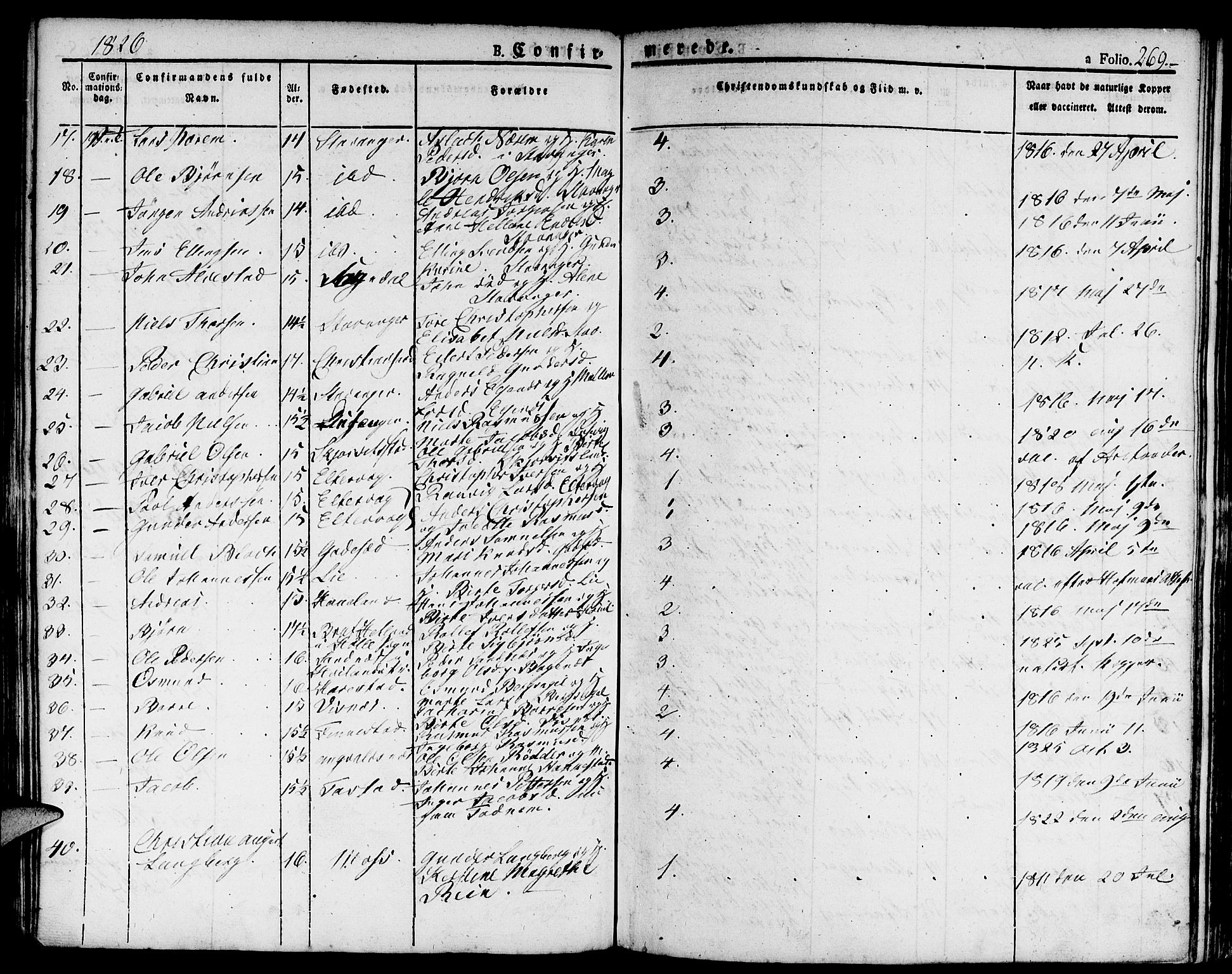 Domkirken sokneprestkontor, AV/SAST-A-101812/001/30/30BA/L0009: Parish register (official) no. A 9, 1821-1832, p. 269