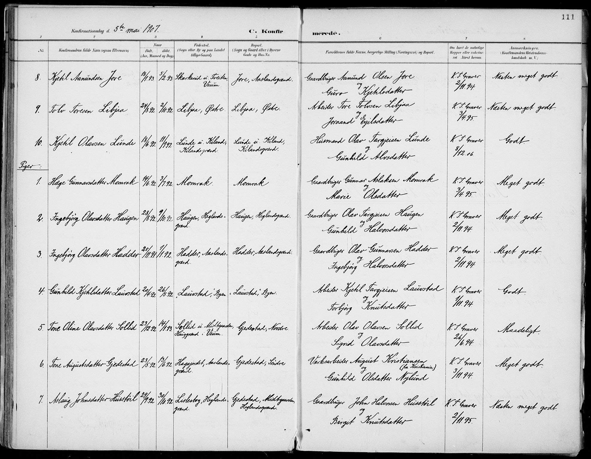 Fyresdal kirkebøker, AV/SAKO-A-263/F/Fa/L0007: Parish register (official) no. I 7, 1887-1914, p. 111