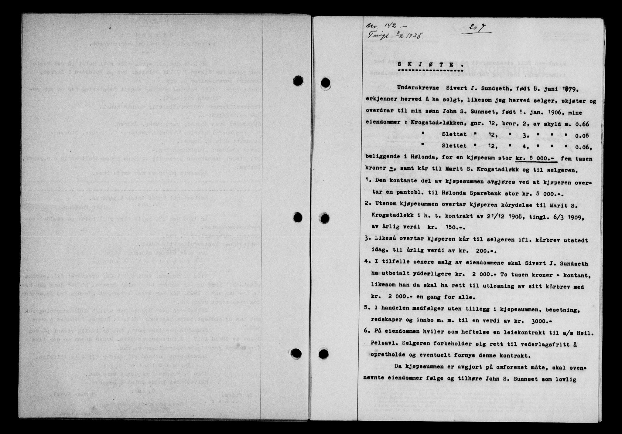 Gauldal sorenskriveri, SAT/A-0014/1/2/2C/L0048: Mortgage book no. 51-52, 1937-1938, p. 207, Diary no: : 142/1938