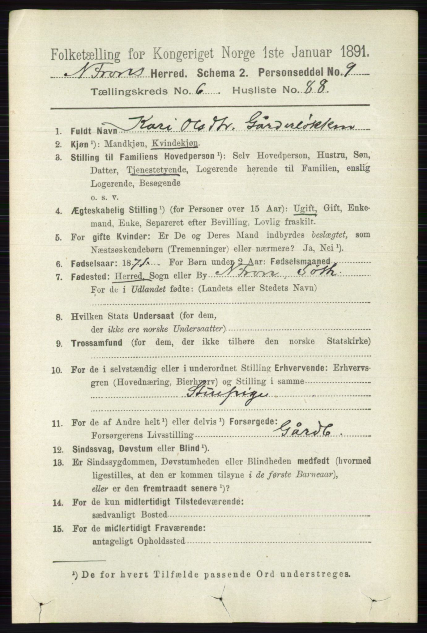 RA, 1891 census for 0518 Nord-Fron, 1891, p. 2724