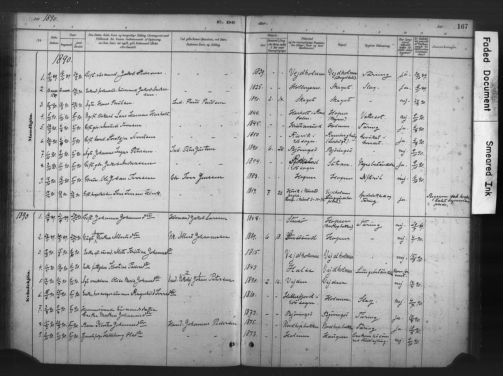 Ministerialprotokoller, klokkerbøker og fødselsregistre - Møre og Romsdal, AV/SAT-A-1454/583/L0954: Parish register (official) no. 583A01, 1880-1906, p. 167