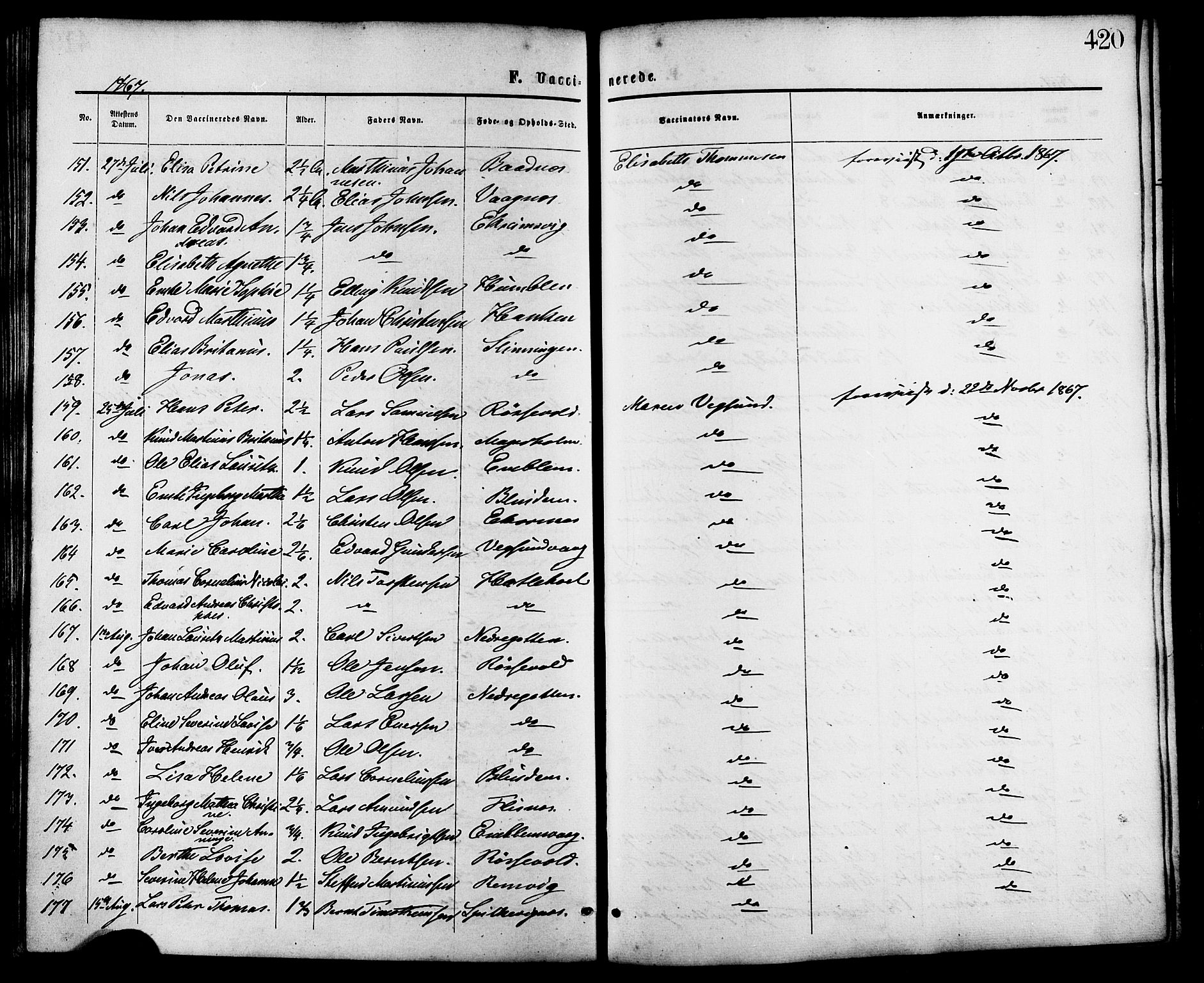 Ministerialprotokoller, klokkerbøker og fødselsregistre - Møre og Romsdal, AV/SAT-A-1454/528/L0399: Parish register (official) no. 528A10, 1864-1879, p. 420