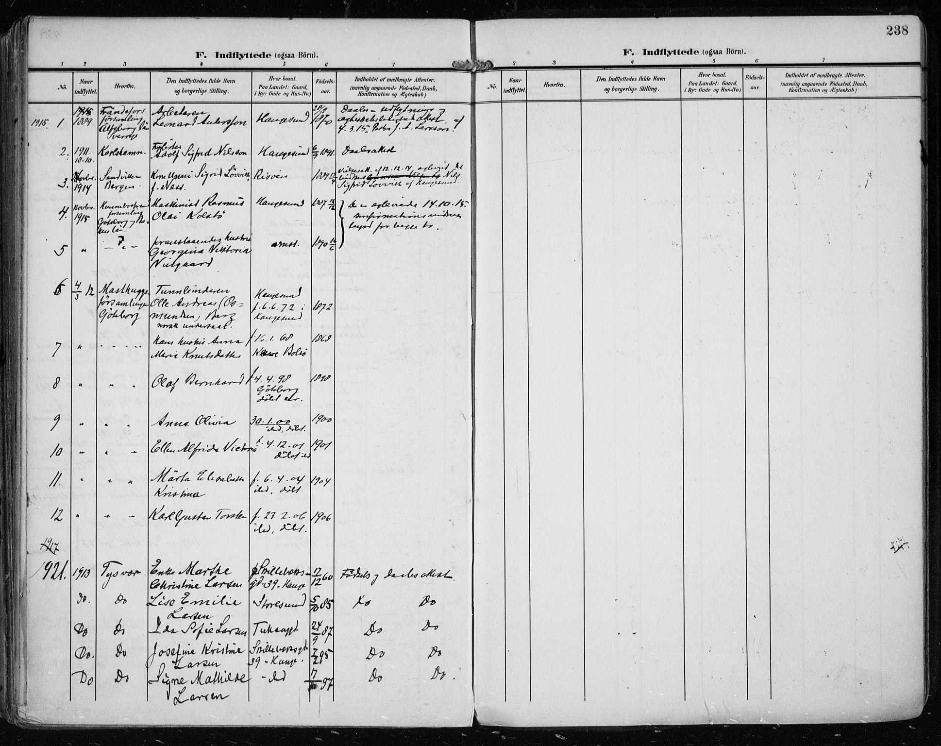 Haugesund sokneprestkontor, SAST/A -101863/H/Ha/Haa/L0008: Parish register (official) no. A 8, 1908-1921, p. 238