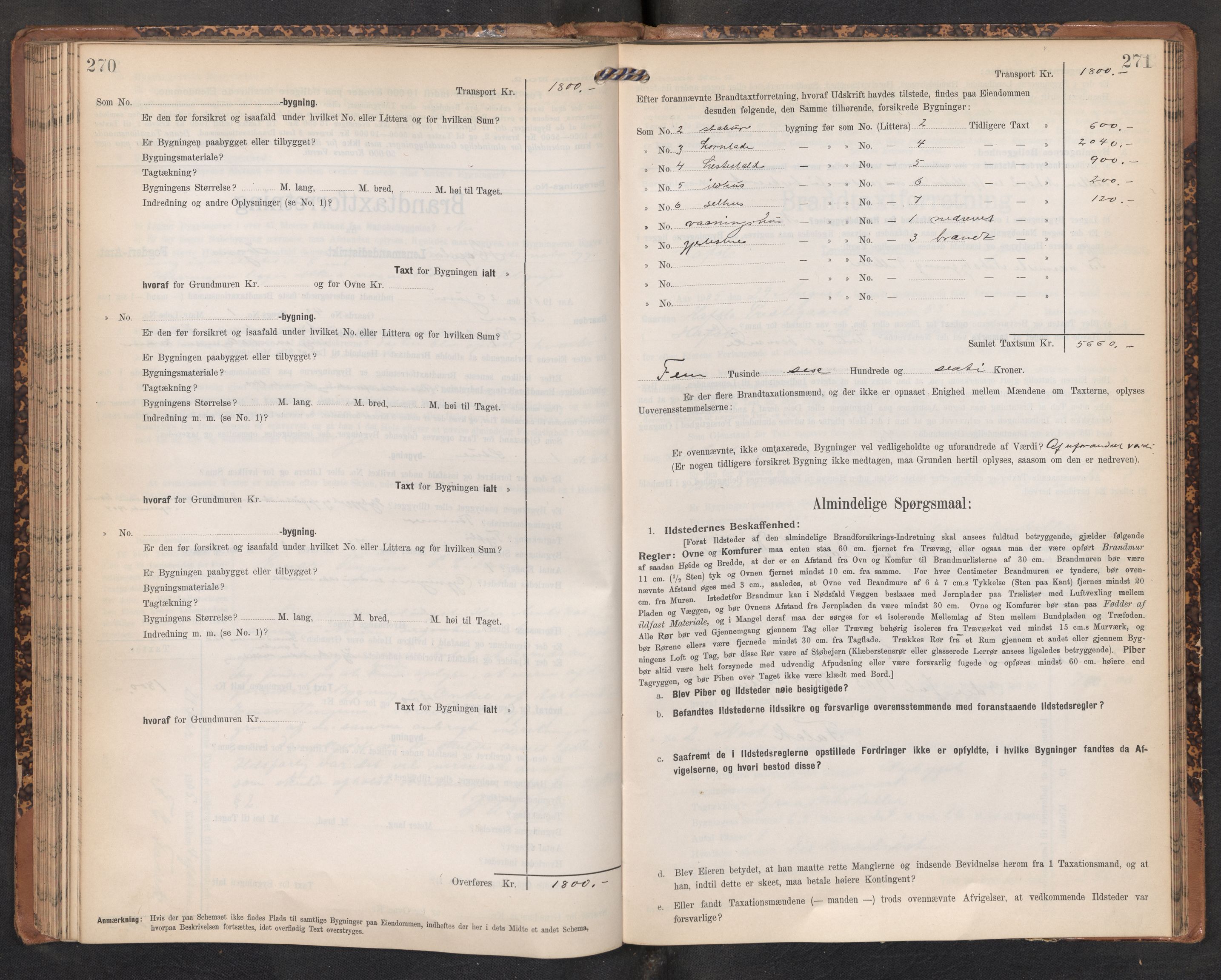 Lensmannen i Hafslo, AV/SAB-A-28001/0012/L0007: Branntakstprotokoll, skjematakst, 1905-1922, p. 270-271