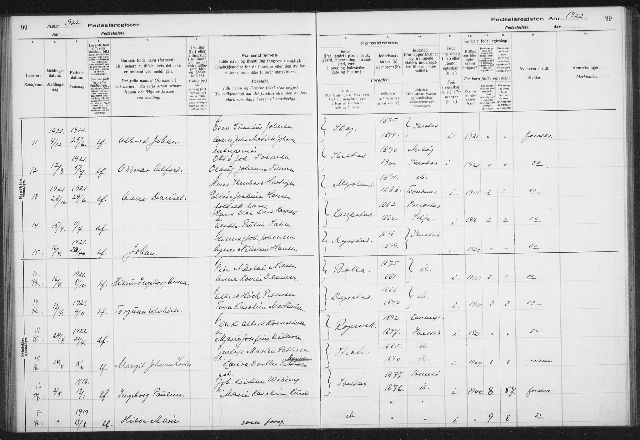 Ibestad sokneprestembete, AV/SATØ-S-0077/I/Ic/L0061: Birth register no. 61, 1917-1929, p. 99