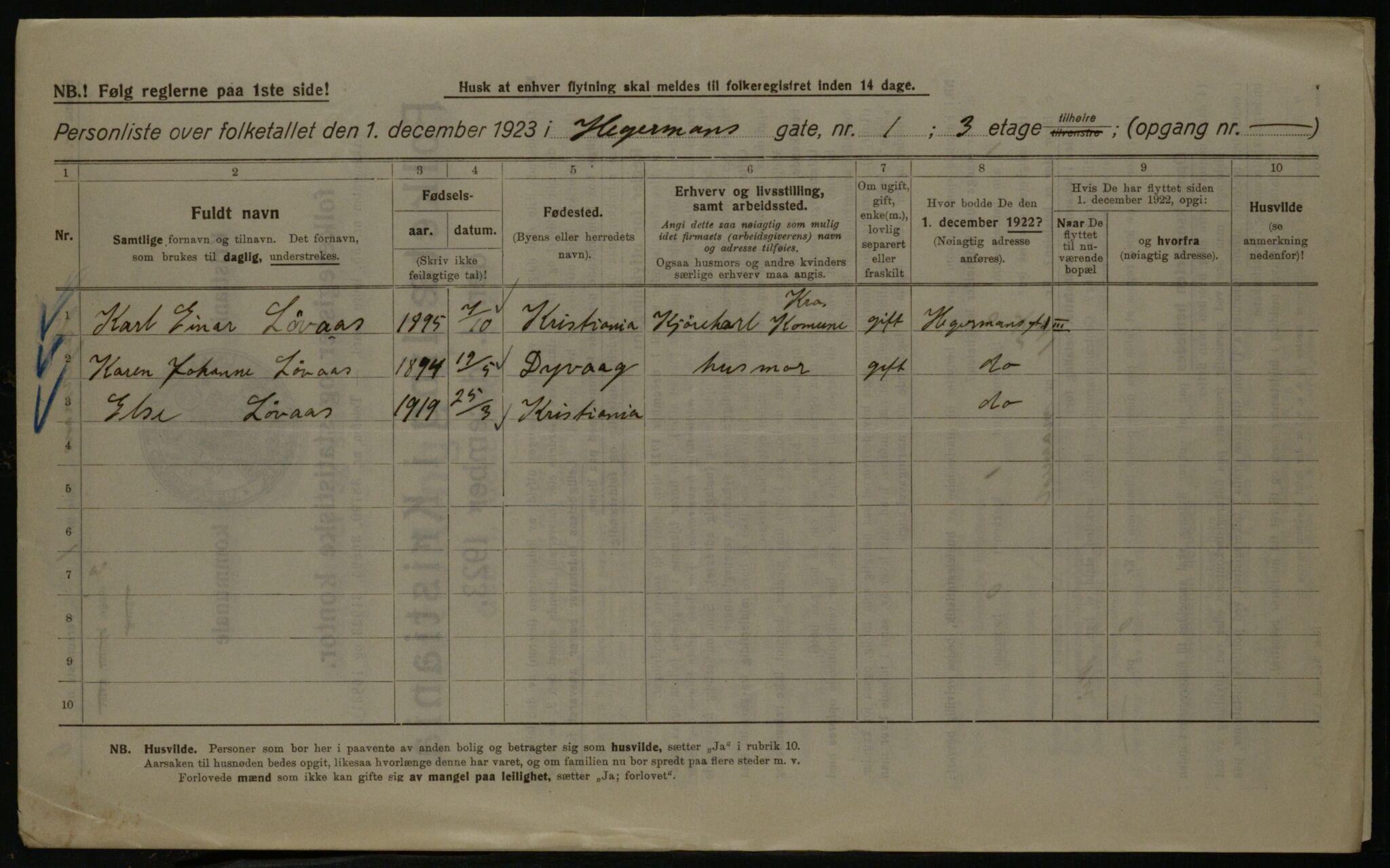 OBA, Municipal Census 1923 for Kristiania, 1923, p. 40798