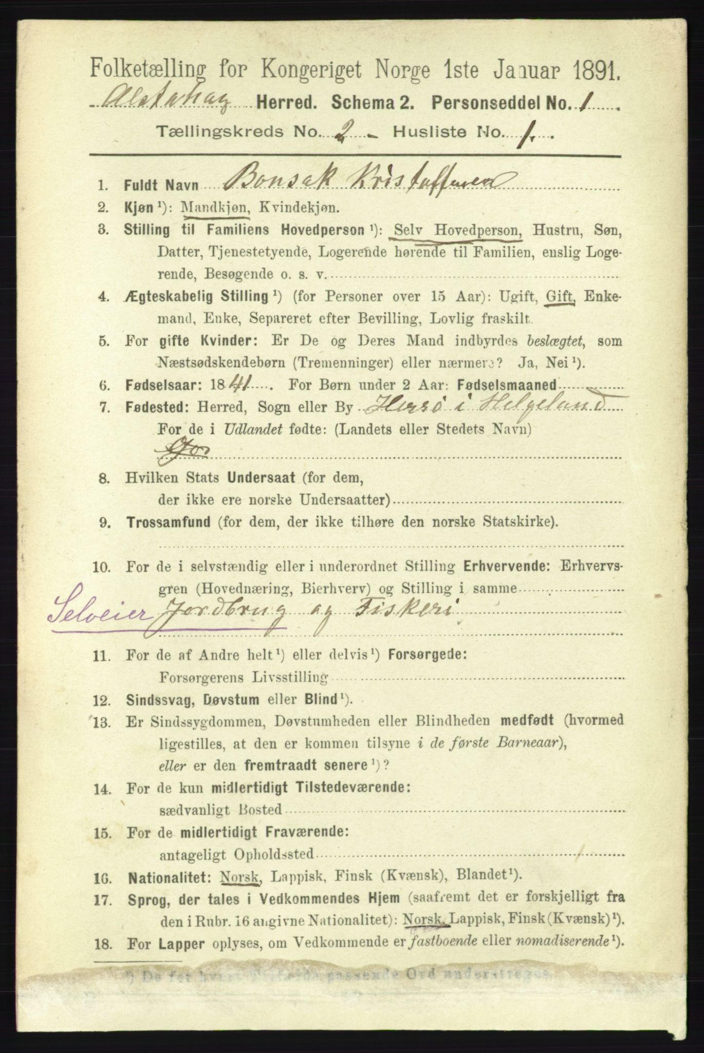 RA, 1891 census for 1820 Alstahaug, 1891, p. 501