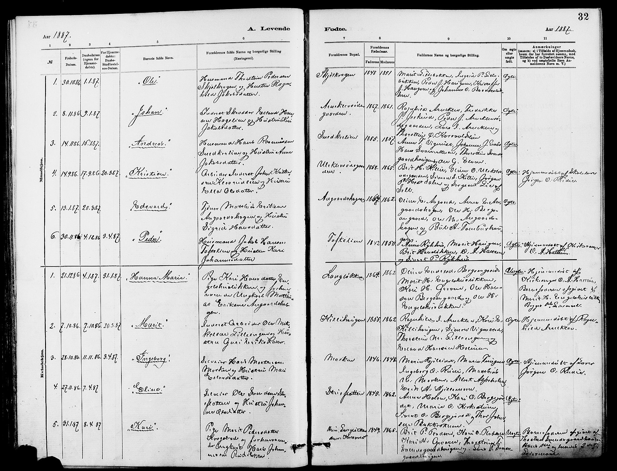 Dovre prestekontor, SAH/PREST-066/H/Ha/Hab/L0002: Parish register (copy) no. 2, 1881-1907, p. 32