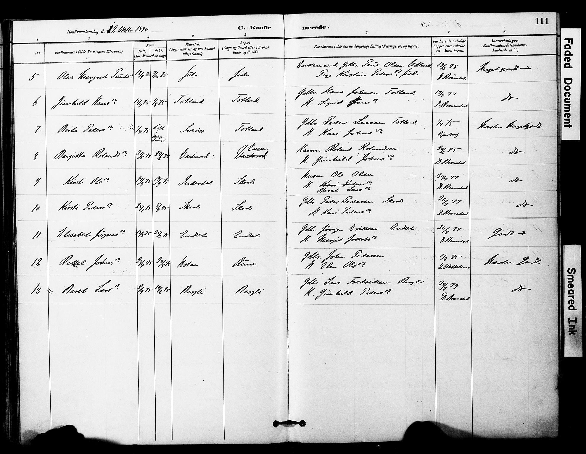 Ministerialprotokoller, klokkerbøker og fødselsregistre - Nord-Trøndelag, AV/SAT-A-1458/757/L0505: Parish register (official) no. 757A01, 1882-1904, p. 111