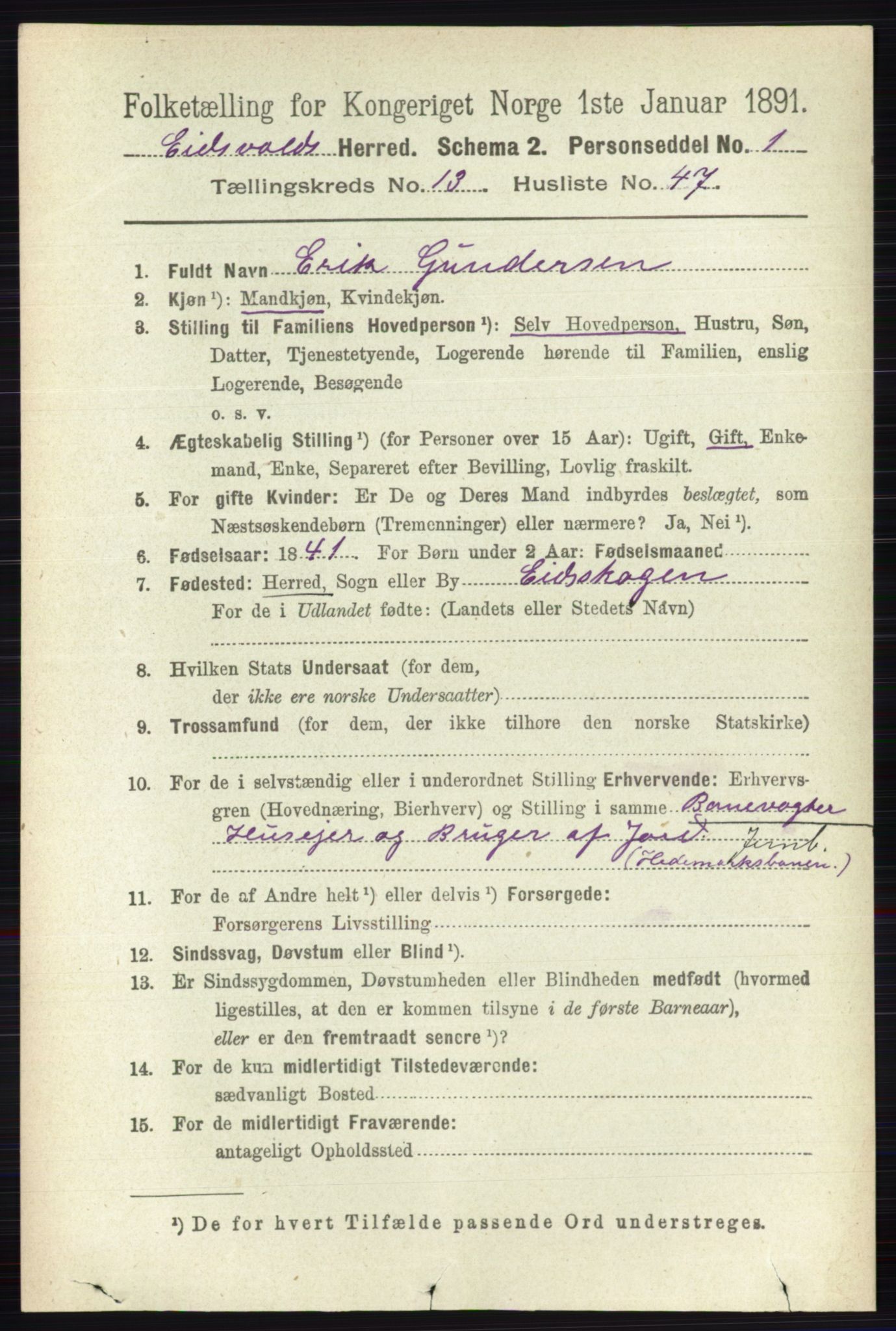 RA, 1891 census for 0237 Eidsvoll, 1891, p. 9327