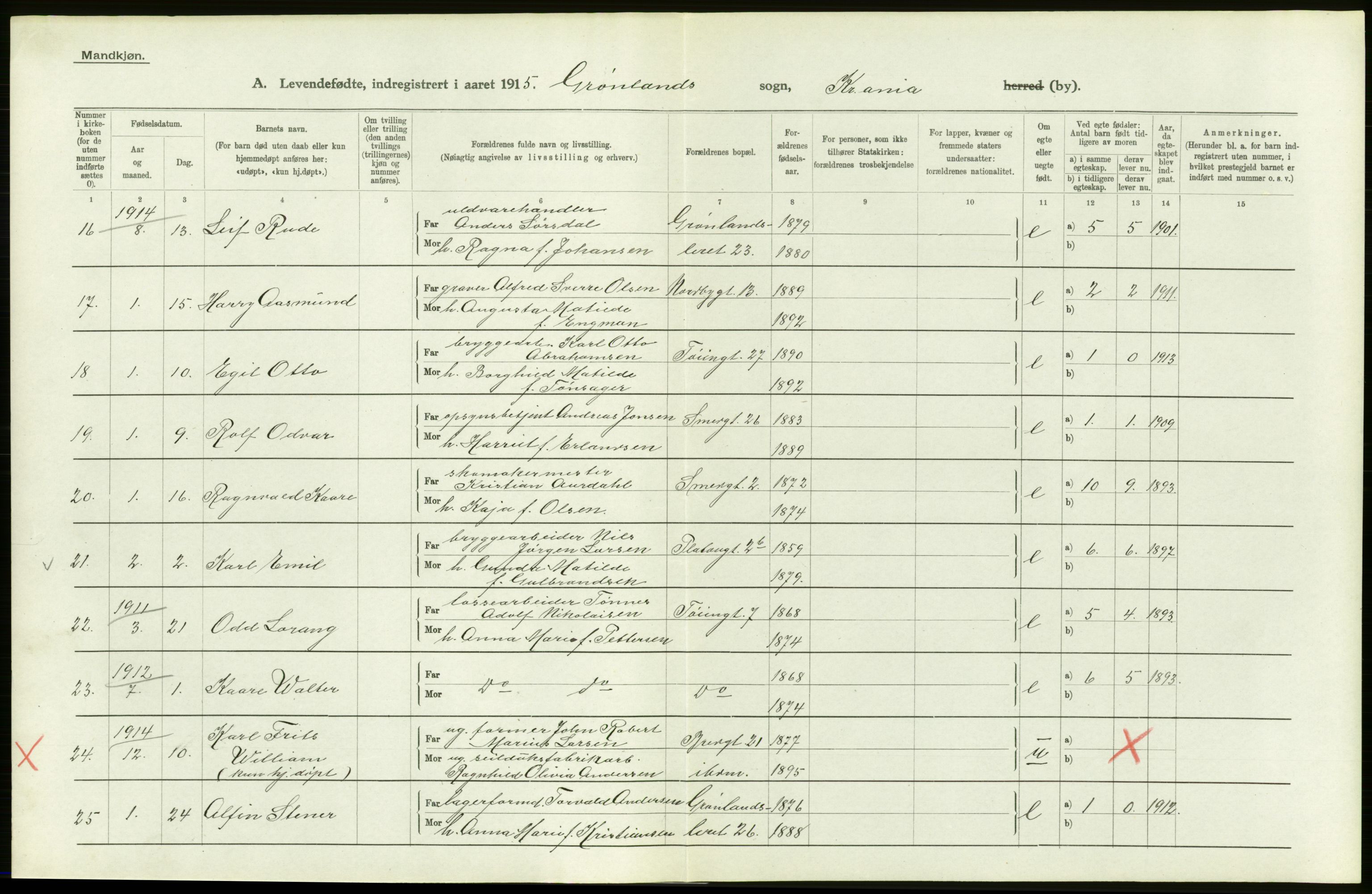 Statistisk sentralbyrå, Sosiodemografiske emner, Befolkning, AV/RA-S-2228/D/Df/Dfb/Dfbe/L0006: Kristiania: Levendefødte menn og kvinner., 1915, p. 716