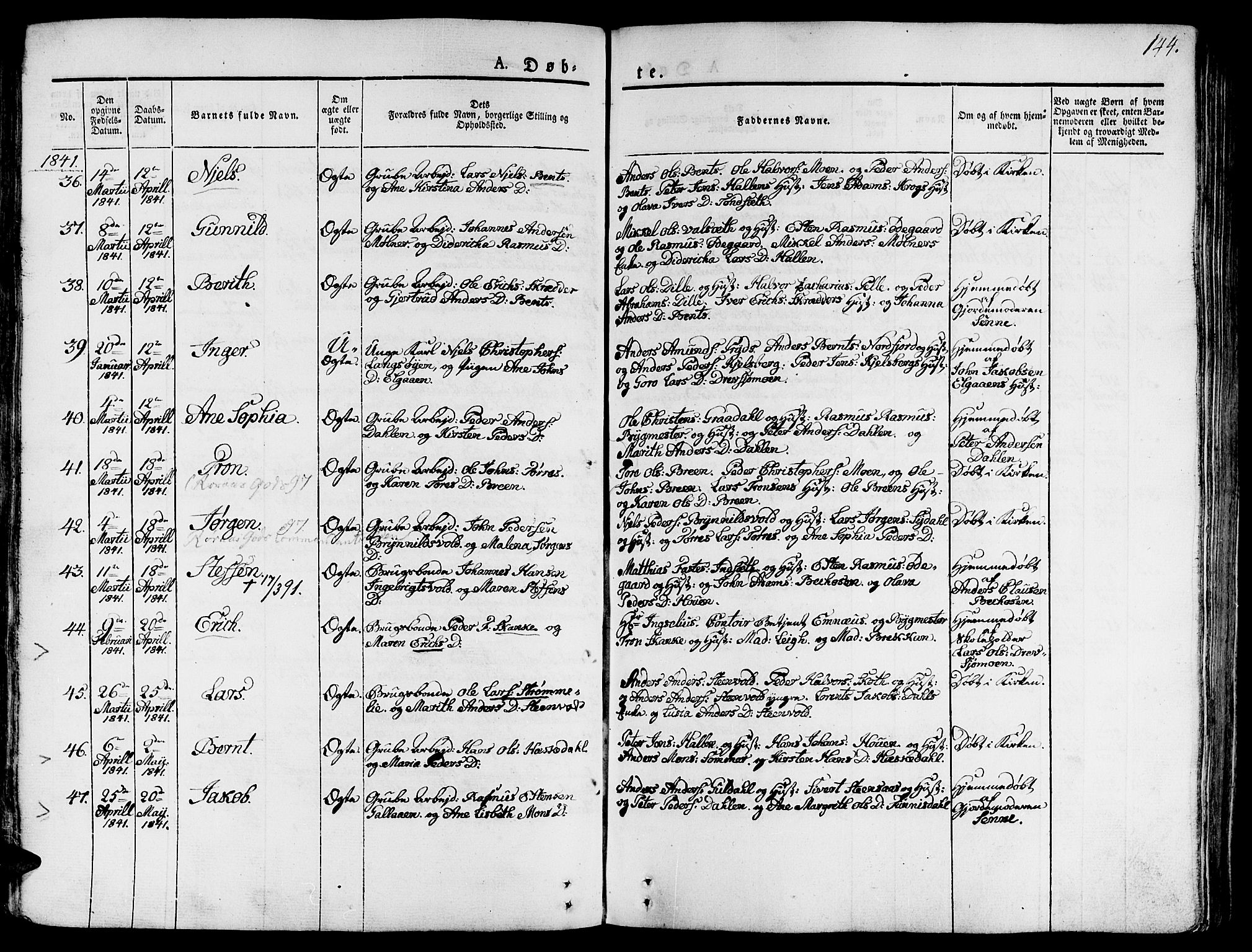 Ministerialprotokoller, klokkerbøker og fødselsregistre - Sør-Trøndelag, AV/SAT-A-1456/681/L0930: Parish register (official) no. 681A08, 1829-1844, p. 144