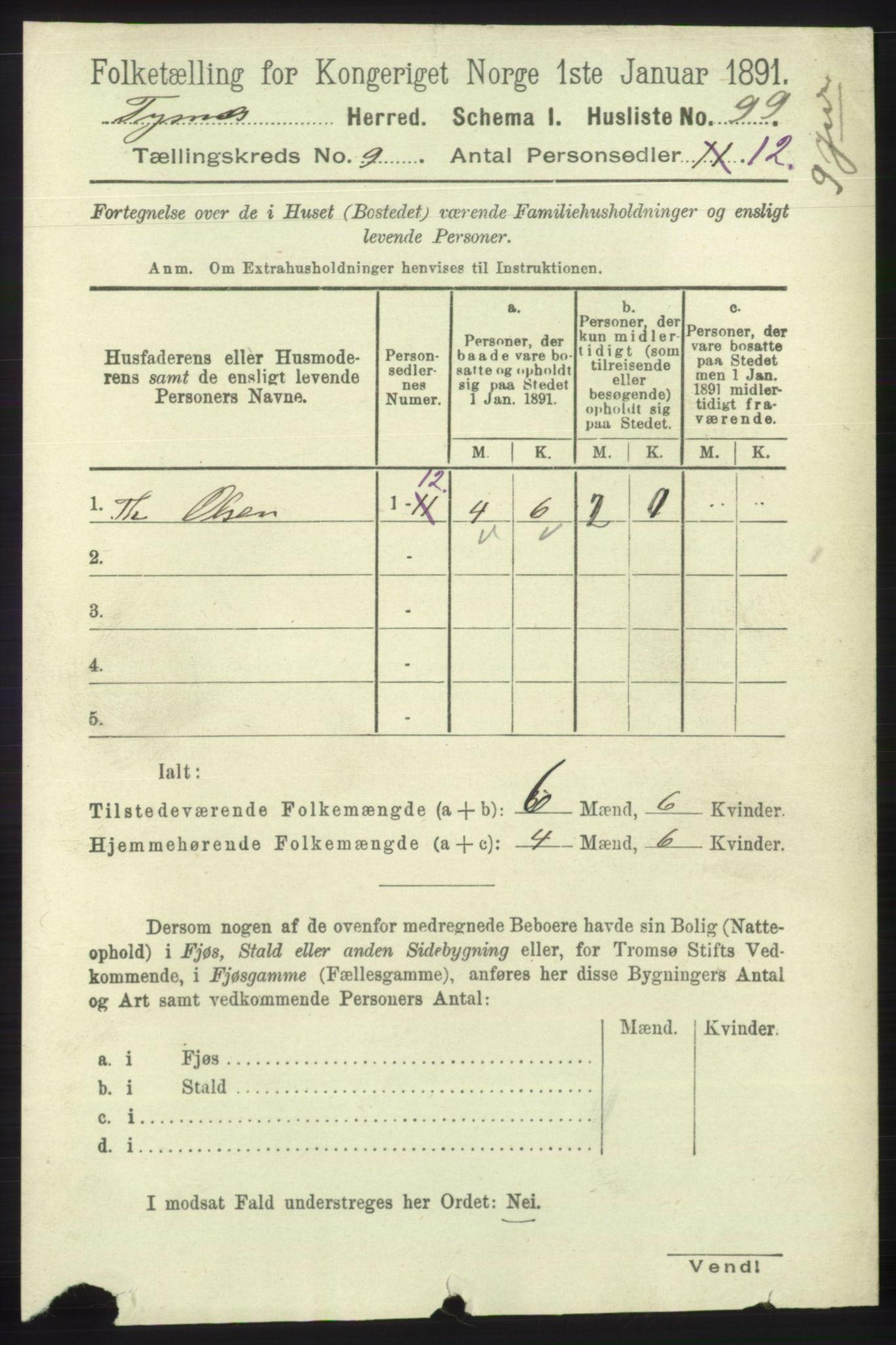 RA, 1891 census for 1223 Tysnes, 1891, p. 4238