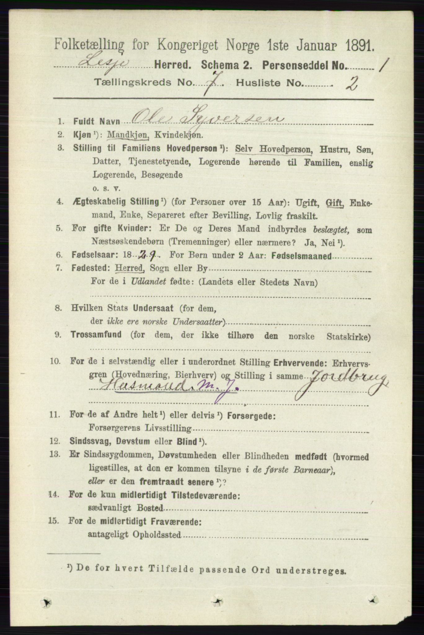 RA, 1891 census for 0512 Lesja, 1891, p. 2497