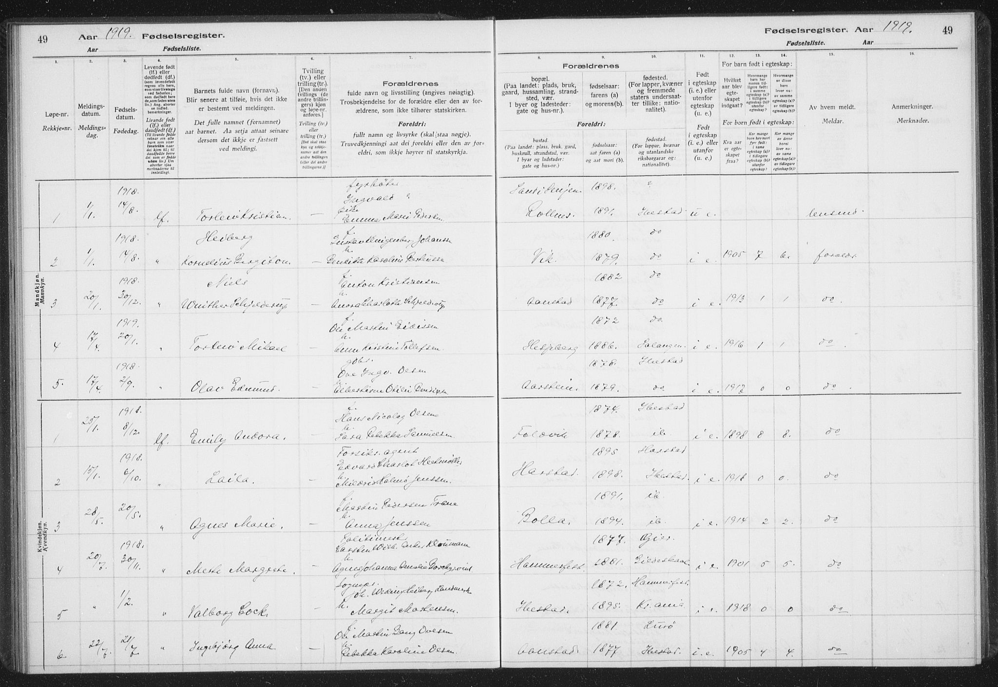 Ibestad sokneprestembete, SATØ/S-0077/I/Ic/L0061: Birth register no. 61, 1917-1929, p. 49