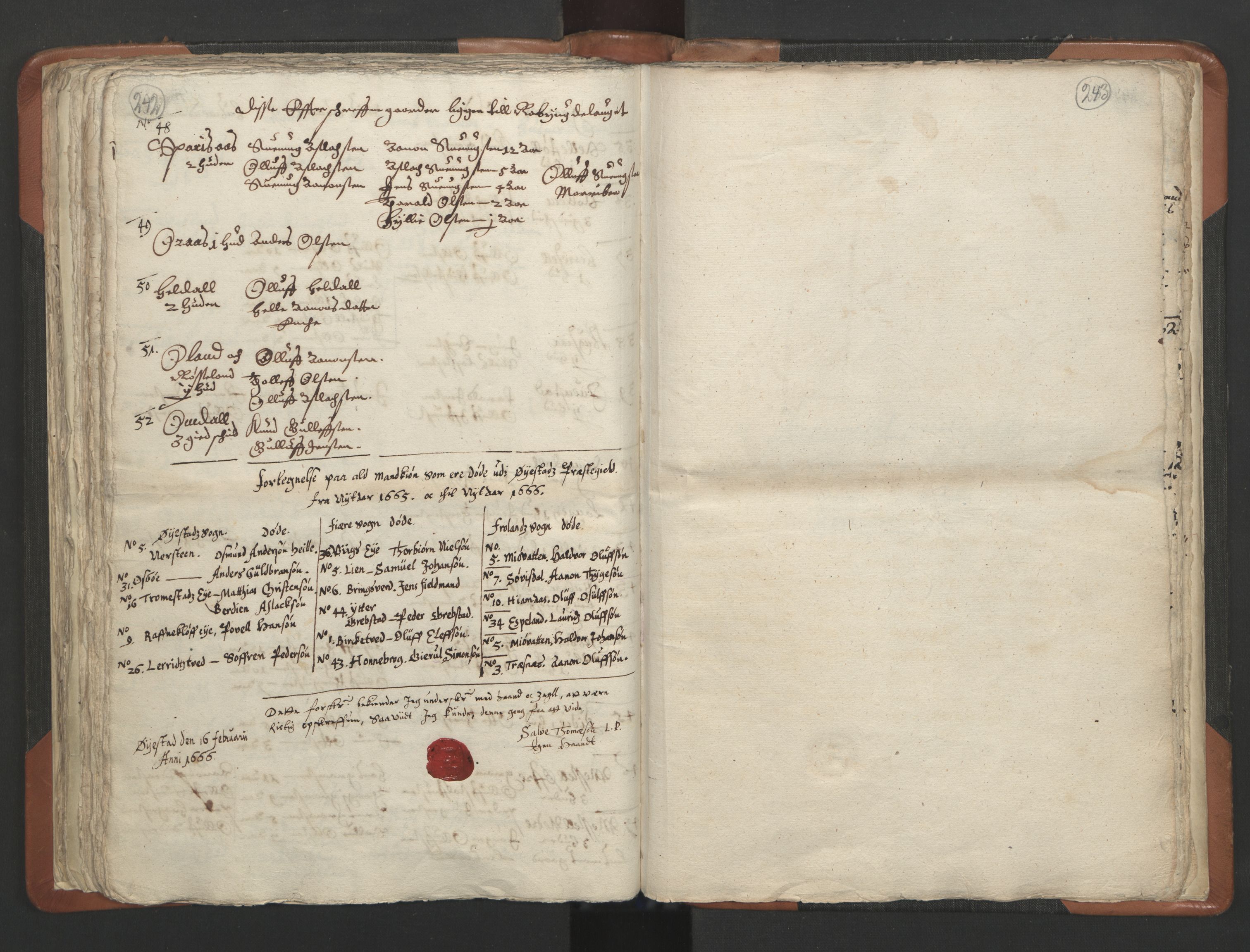 RA, Vicar's Census 1664-1666, no. 13: Nedenes deanery, 1664-1666, p. 242-243