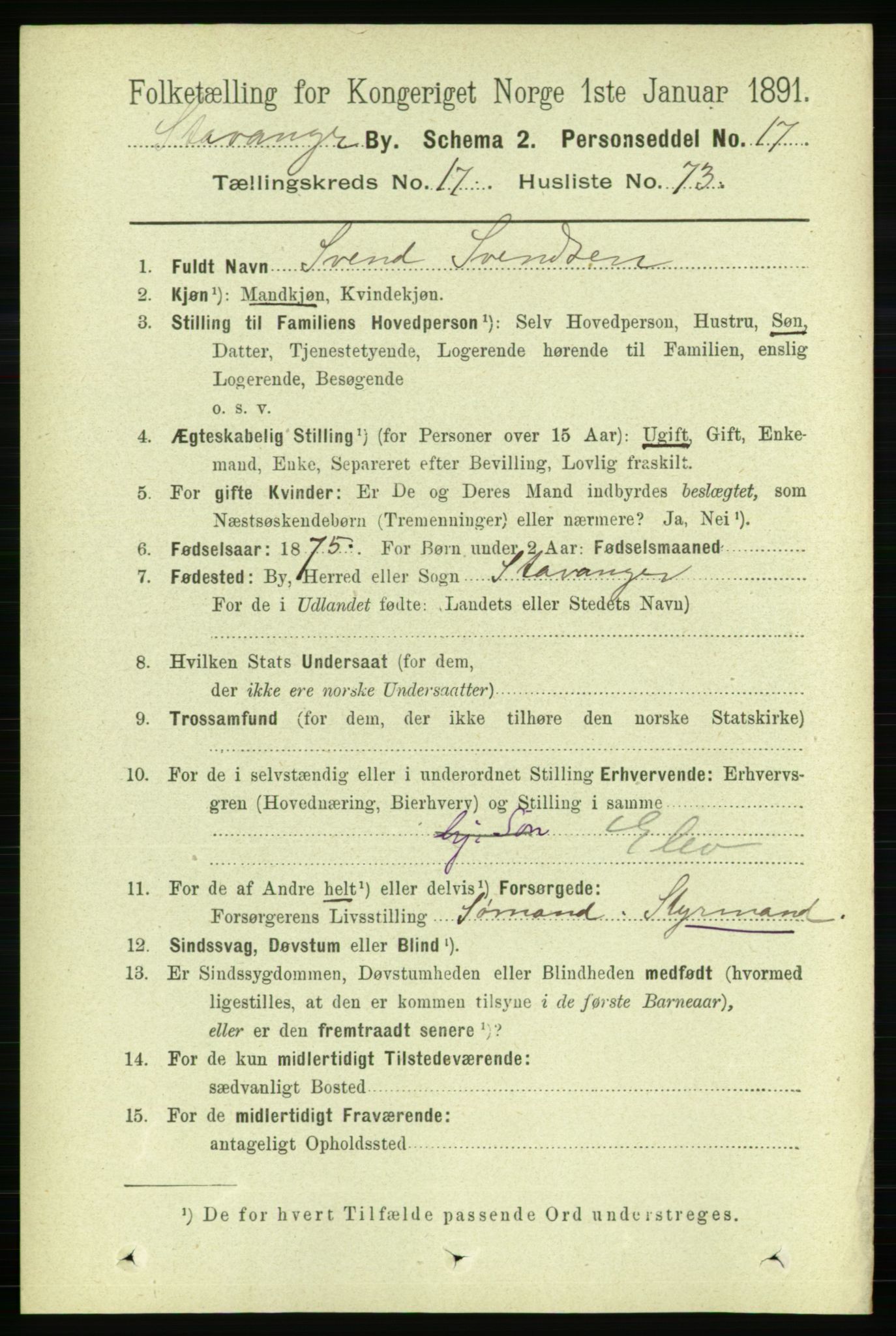 RA, 1891 census for 1103 Stavanger, 1891, p. 20785