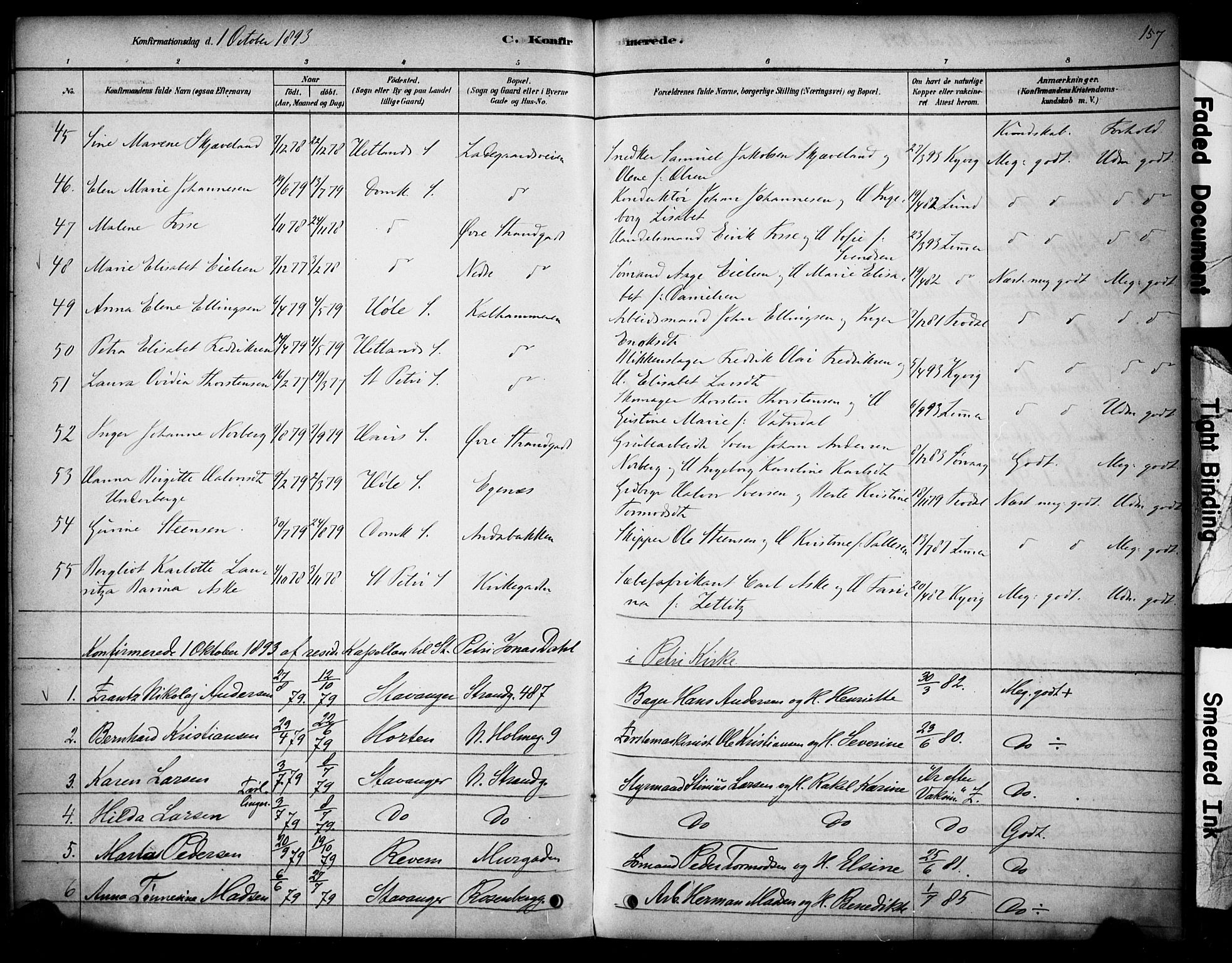 Domkirken sokneprestkontor, AV/SAST-A-101812/001/30/30BA/L0028: Parish register (official) no. A 27, 1878-1896, p. 157