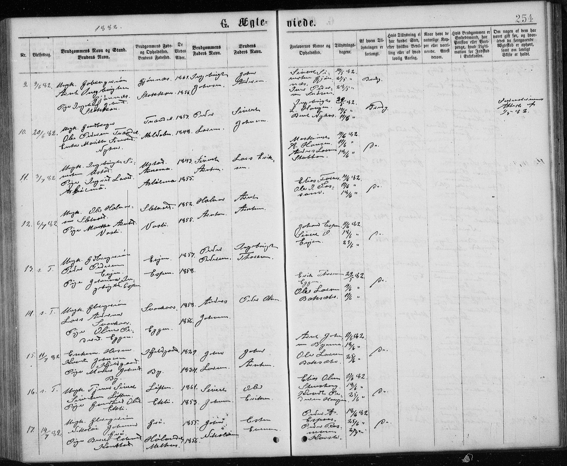 Ministerialprotokoller, klokkerbøker og fødselsregistre - Sør-Trøndelag, AV/SAT-A-1456/668/L0817: Parish register (copy) no. 668C06, 1873-1884, p. 254