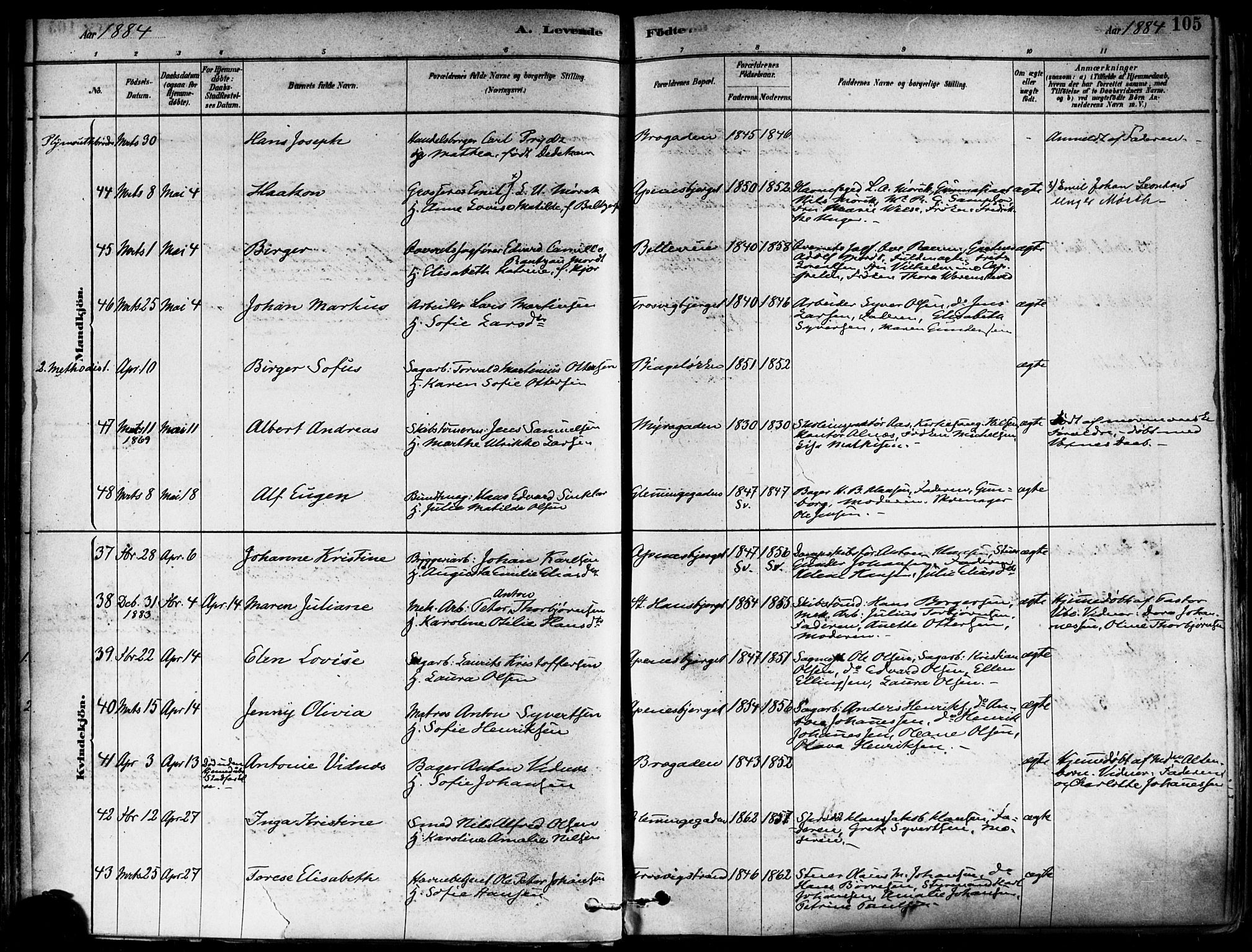 Fredrikstad domkirkes prestekontor Kirkebøker, SAO/A-10906/F/Fa/L0002: Parish register (official) no. 2, 1878-1894, p. 105