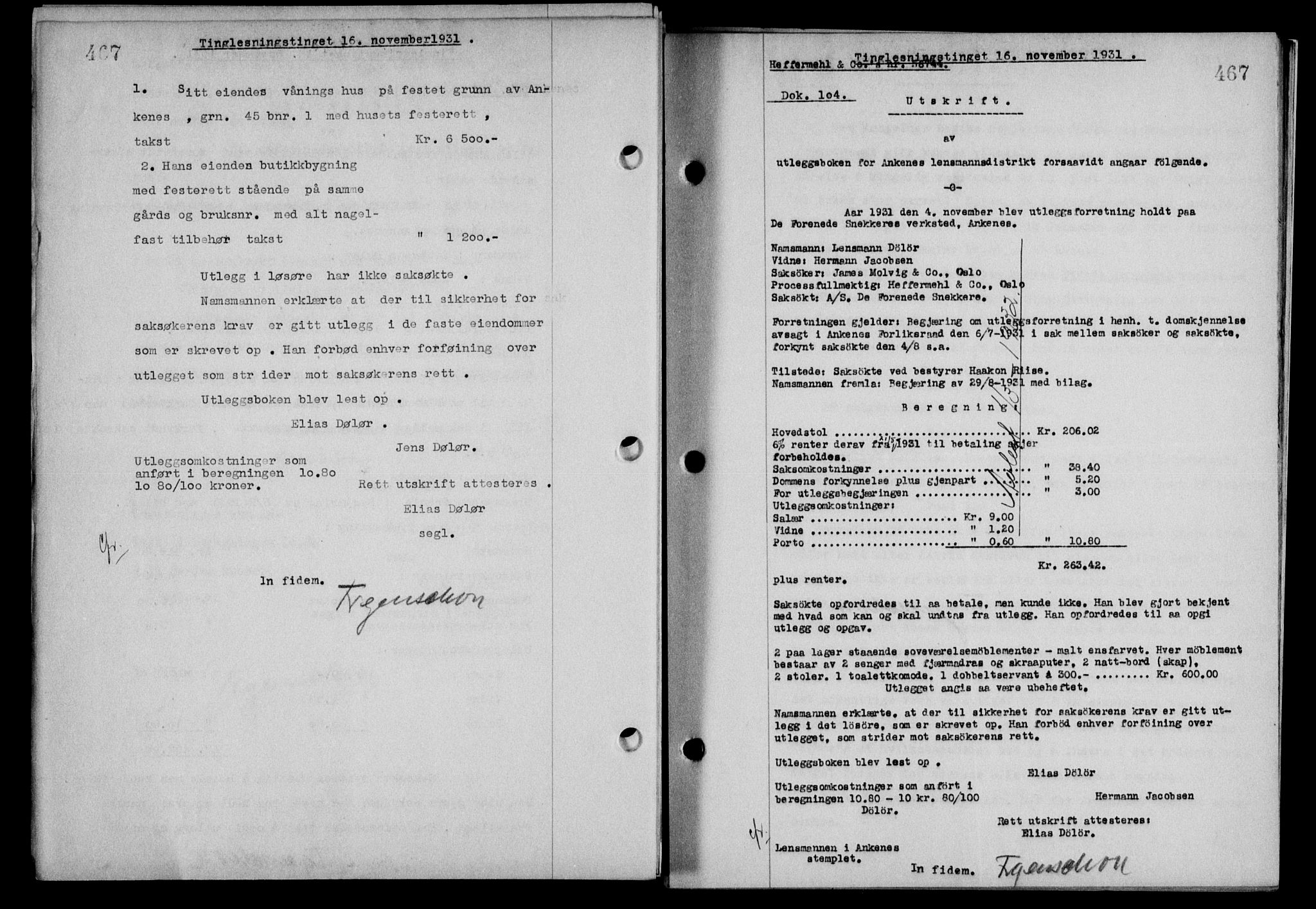 Steigen og Ofoten sorenskriveri, SAT/A-0030/1/2/2C/L0019: Mortgage book no. 22, 1931-1931, Deed date: 16.11.1931