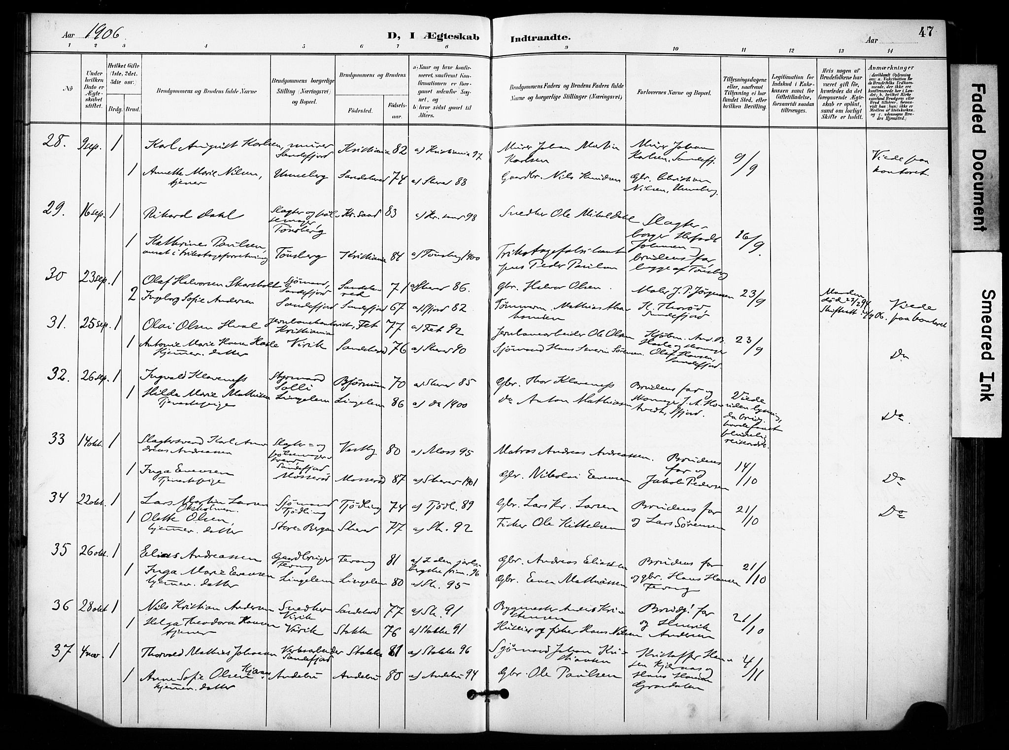 Sandar kirkebøker, SAKO/A-243/F/Fa/L0015: Parish register (official) no. 15, 1896-1907, p. 47
